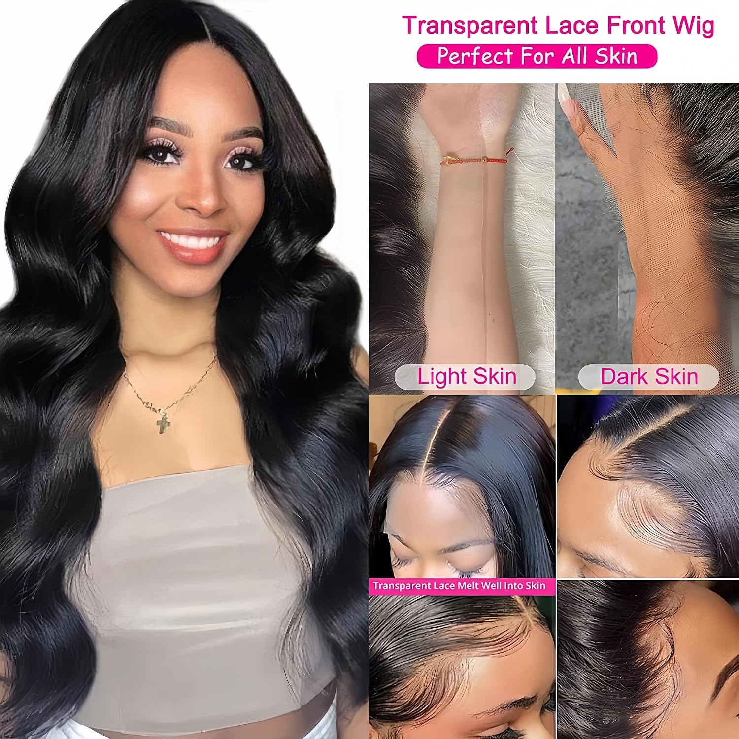 Body Wave Lace Front Human Hair Wigs 13×4 HD Transparent Lace Front Wigs Human Hair Pre Plucked Bleached Knots 180 Density Brazilian Wigs for Black Women Natural Color 24inch