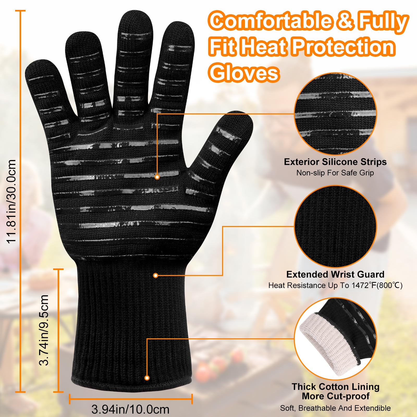 flintronic Grill Gloves Heat Resistant Fire Resistant Oven Gloves Hand Protection Grill Gloves - Image 2