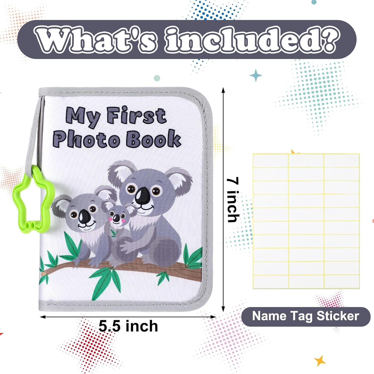 Reallnaive Baby Photo Album Holds 17 4x6 Pictures My First Soft Cloth Family Photo Book with Name Tag Stickers Fabric Kid Memory Keepsake Gift for Newborn Toddler Boy Girl Baby Shower(Gray Koala)
