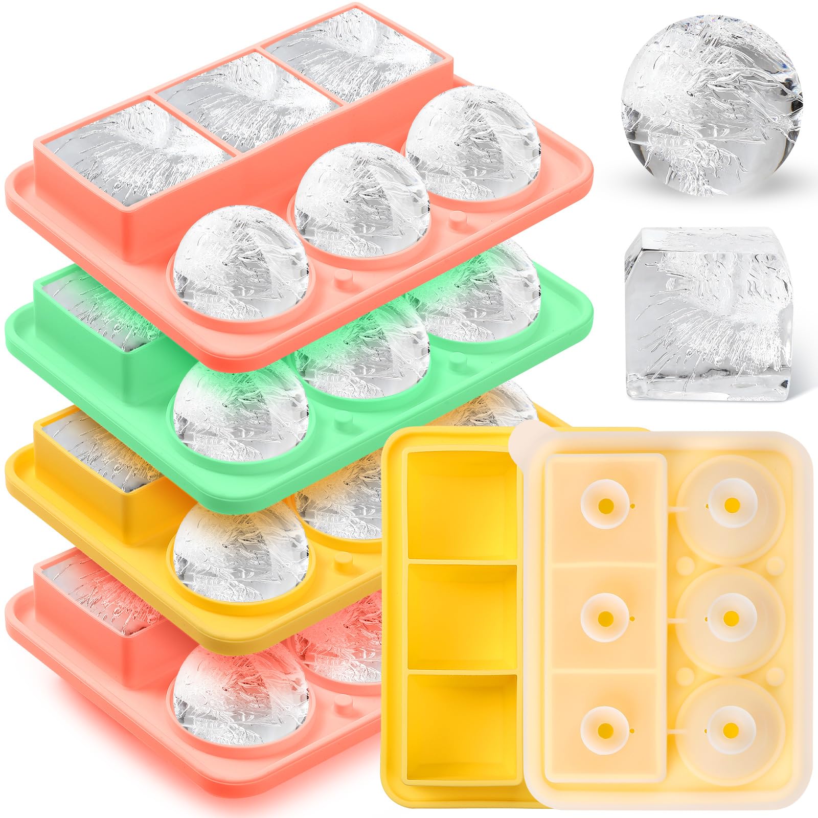 Mumufy 4 Pack Ice Cube Trays 2.2 Inch Large Silicone Ice Mold Colorful