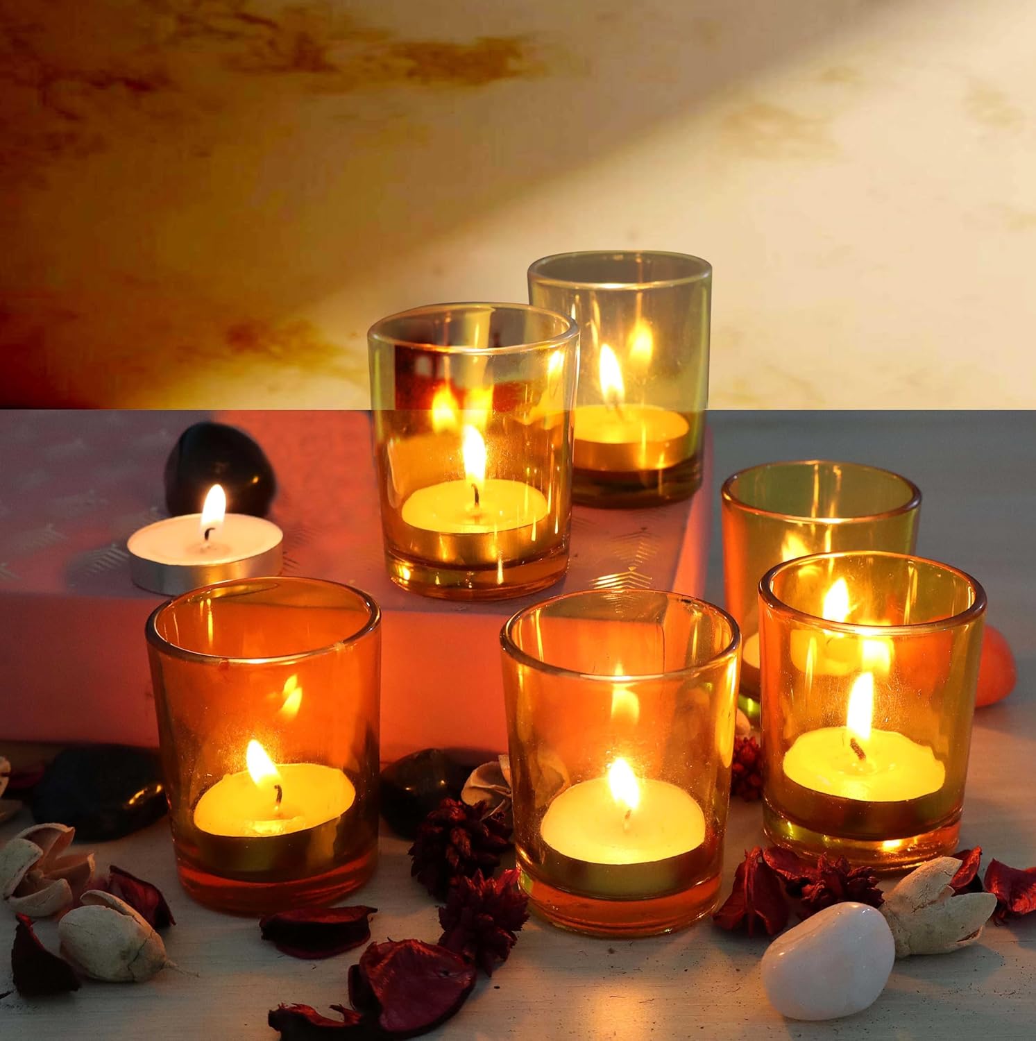 Diwali Sale Pure Source India Set of 6 Glass Votive Tealight Candle Holders – Living Room Side Table Home Decoration (Glass, Pack of 6, Yellow) Diwali Sale Pure Source India Set of 6 Glass Votive Tealight Candle Holders – Living Room Side Table Home Decoration (Glass, Pack of 6, Yellow)