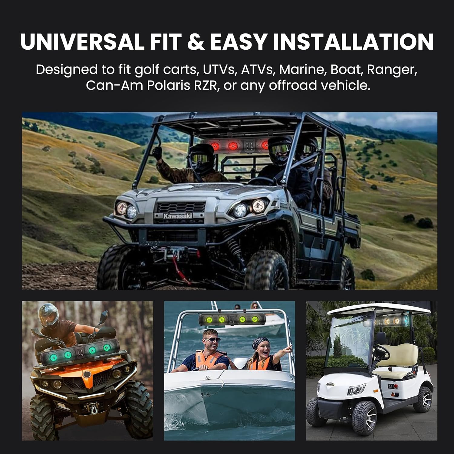 UTV Sound Bar Bluetooth with RGB Lighting, 28" Waterproof Golf Cart SoundBar, 8 Speaker HiFi 2.1HD Amplified Powersports Offroad ATV Sound Bar, Compatible LED Sound System Marine