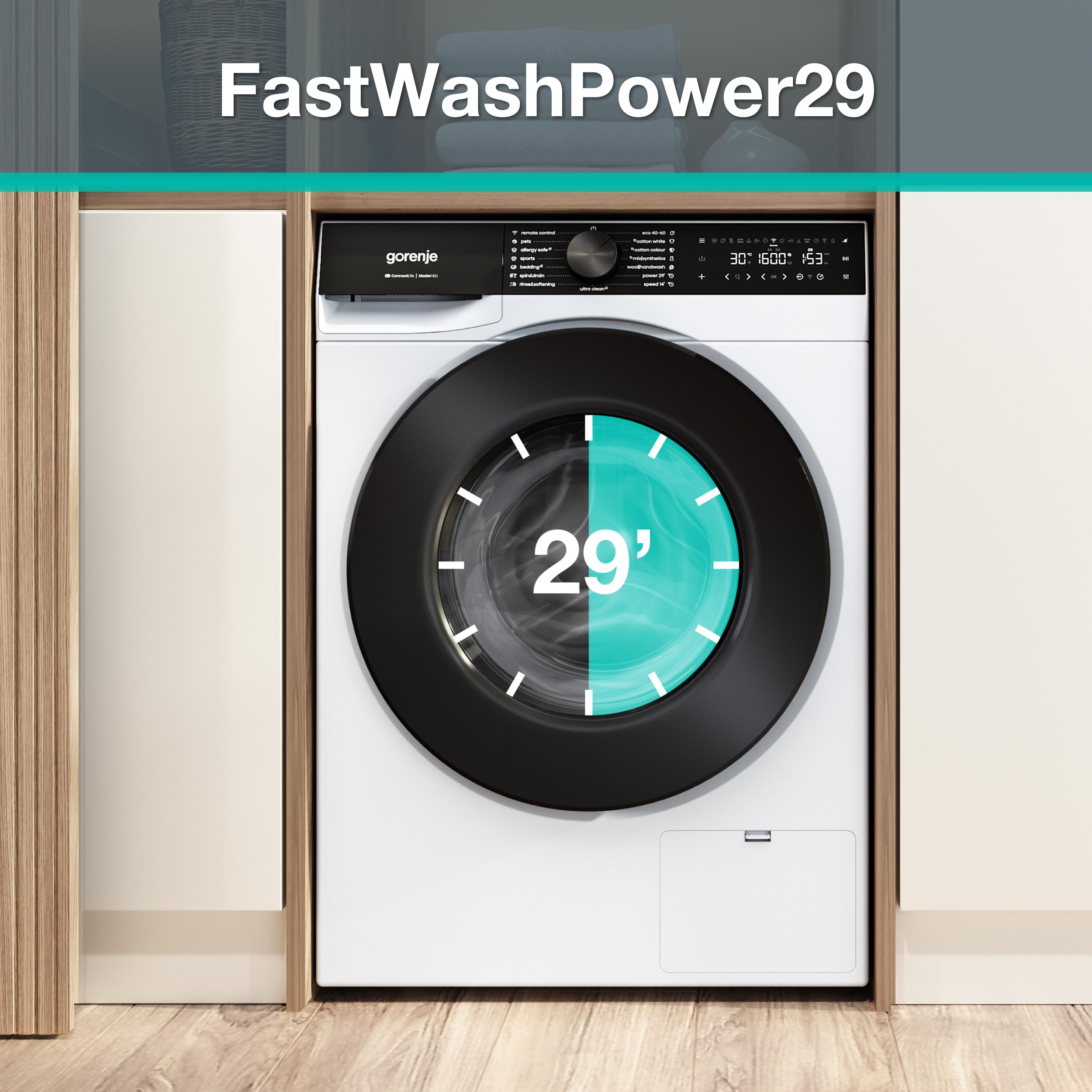 Gorenje W5G694A1T1 Waschmaschine mit Dampffunktion/9 KG/1400 U-Min/ConnectLife/15 Programme/Totaler AquaStop/EasyDosing/SteamTech/Inverter PowerDrive/10% besser als Energieeffizienzklasse A/Weiß