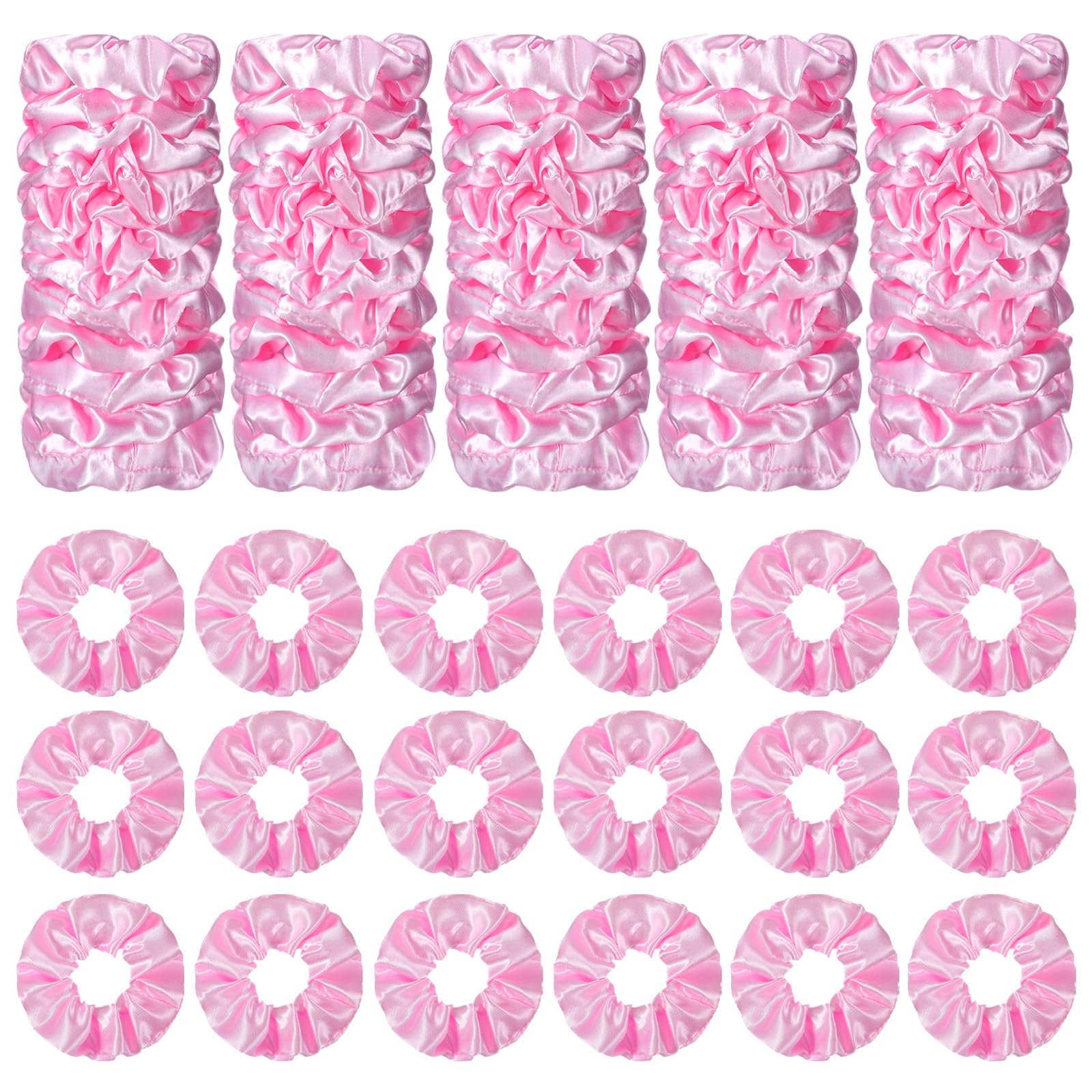 Photo 1 of 100 Pcs Satin Scrunchies, 4" Solid Color Elastic Hair Bands Silky Ponytail Holder Satin Cute Hair Ties for Women Accessories Party Favor (Pink)