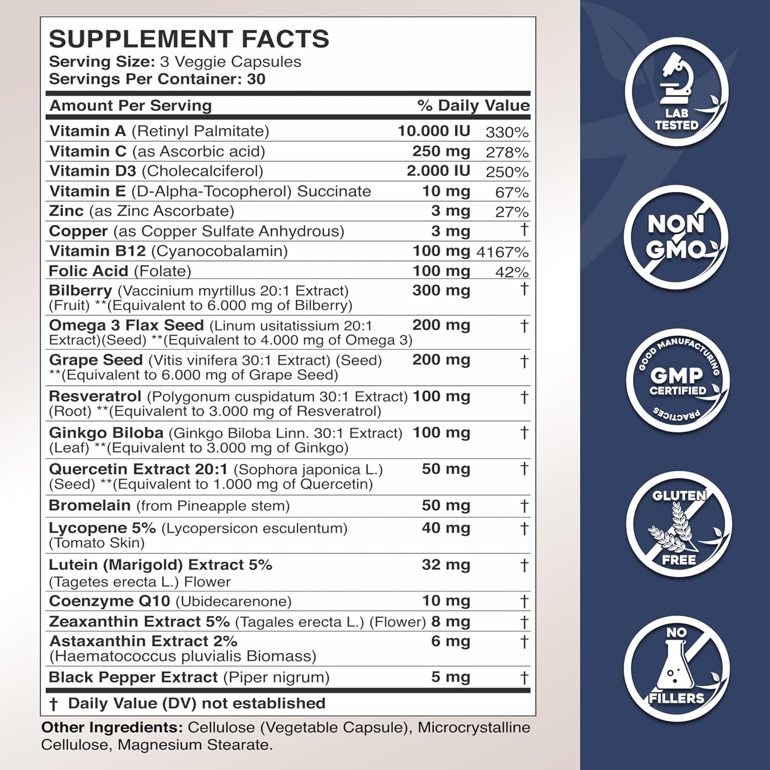 Gade Nutrition Lutein and Zeaxanthin Supplements | Astaxanthin Eye Vitamins with Omega 3, Resveratrol, Bilberry, Lycopene, Quercetin, Ginkgo Biloba, Vitamin D and More Eye Care Vitamins and Minerals - Image 4