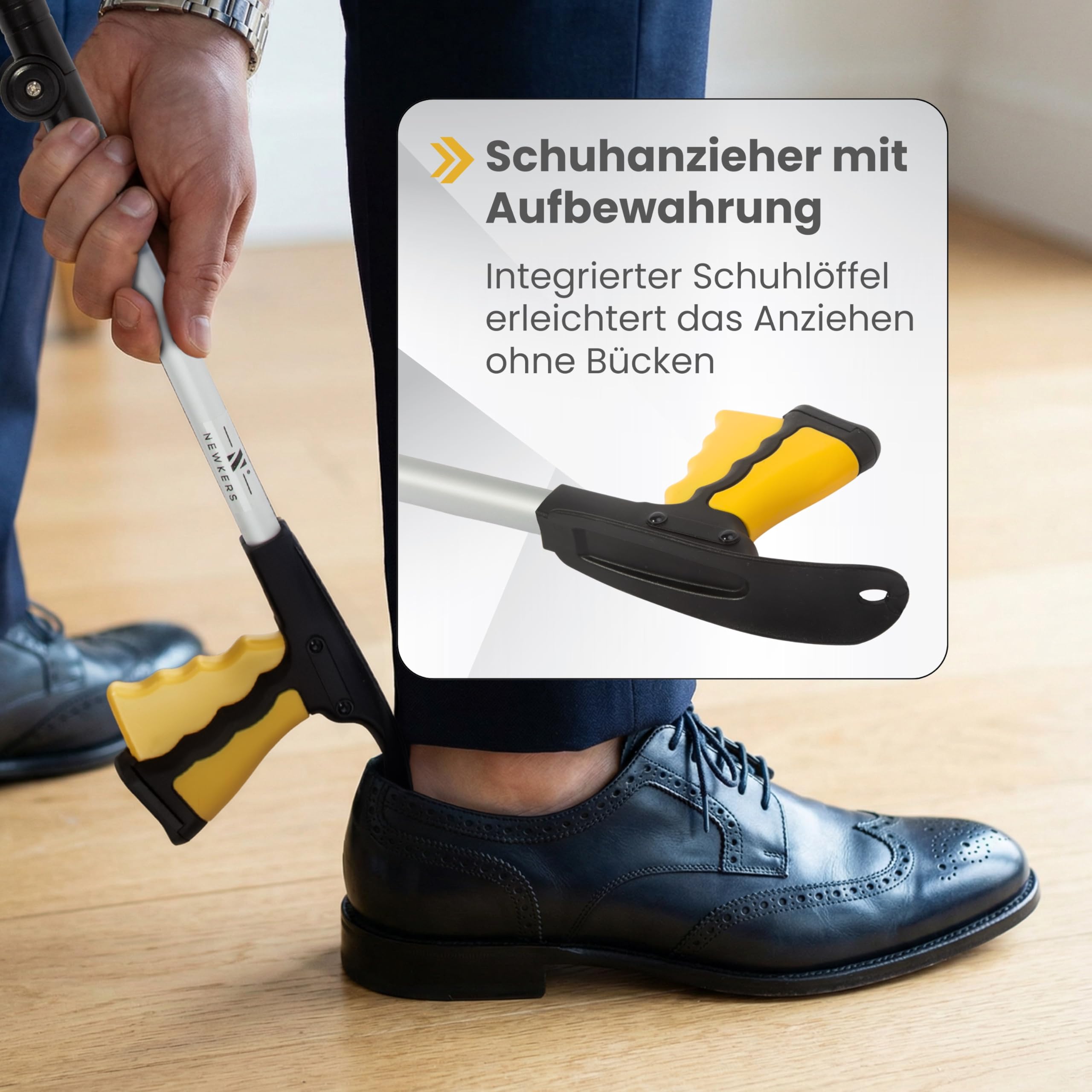 Greifzange für Senioren [80 cm] faltbarer Greifer zum aufheben | Reacher aus Aluminium | Müllzange 360° Drehkopf Magnet | Schuhlöffel lang | Schuhanzieher für Damen Herren | rutschfeste Silikongreifer