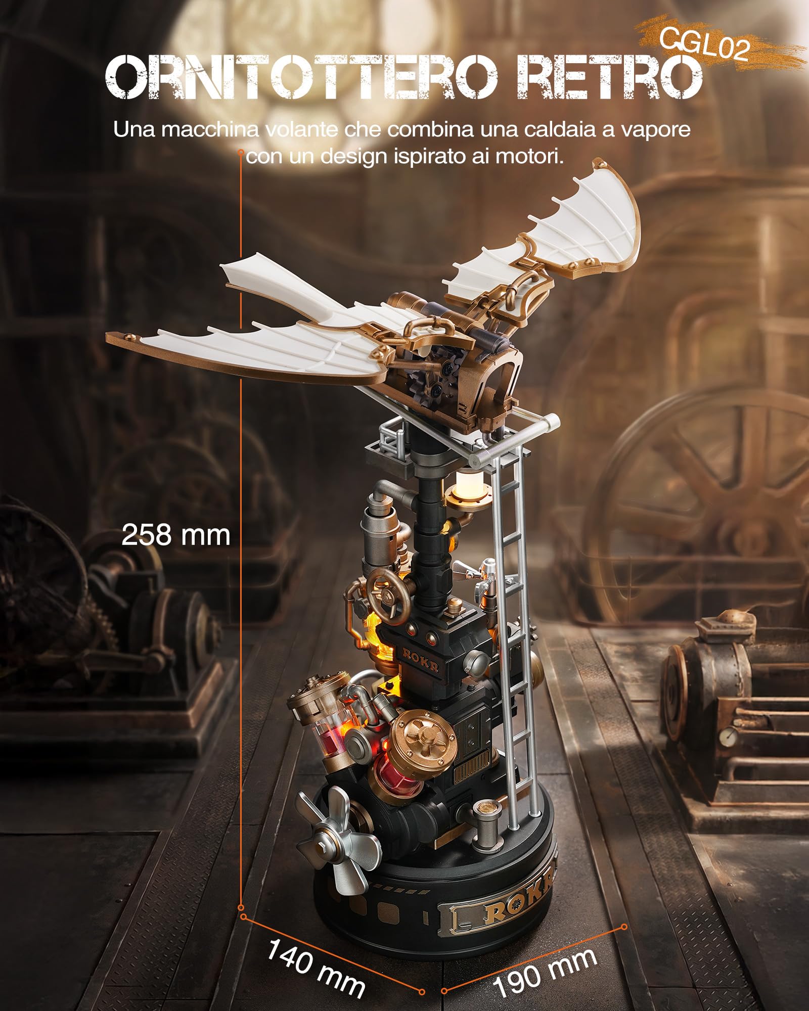 ROKR Puzzle 3D Modello di Assemblaggio Meccanico Ornitottero retrò, CGL02
