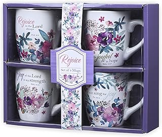 Christian Art Gifts Ceramic Coffee or Tea Mug Set for Women, Rejoice Wat...