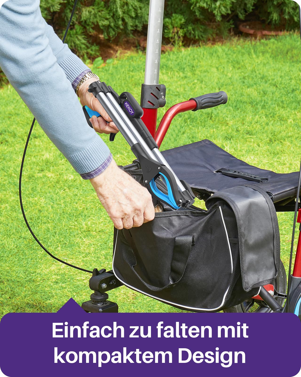 KEKOY Greifer für Senioren Testsieger 110cm Robuste Aluminium, Müllzange Greifzange Profi, Extra Langer Greifarm, Faltbare Greifer für Menschen mit Magnetspitzen(Eisblau)