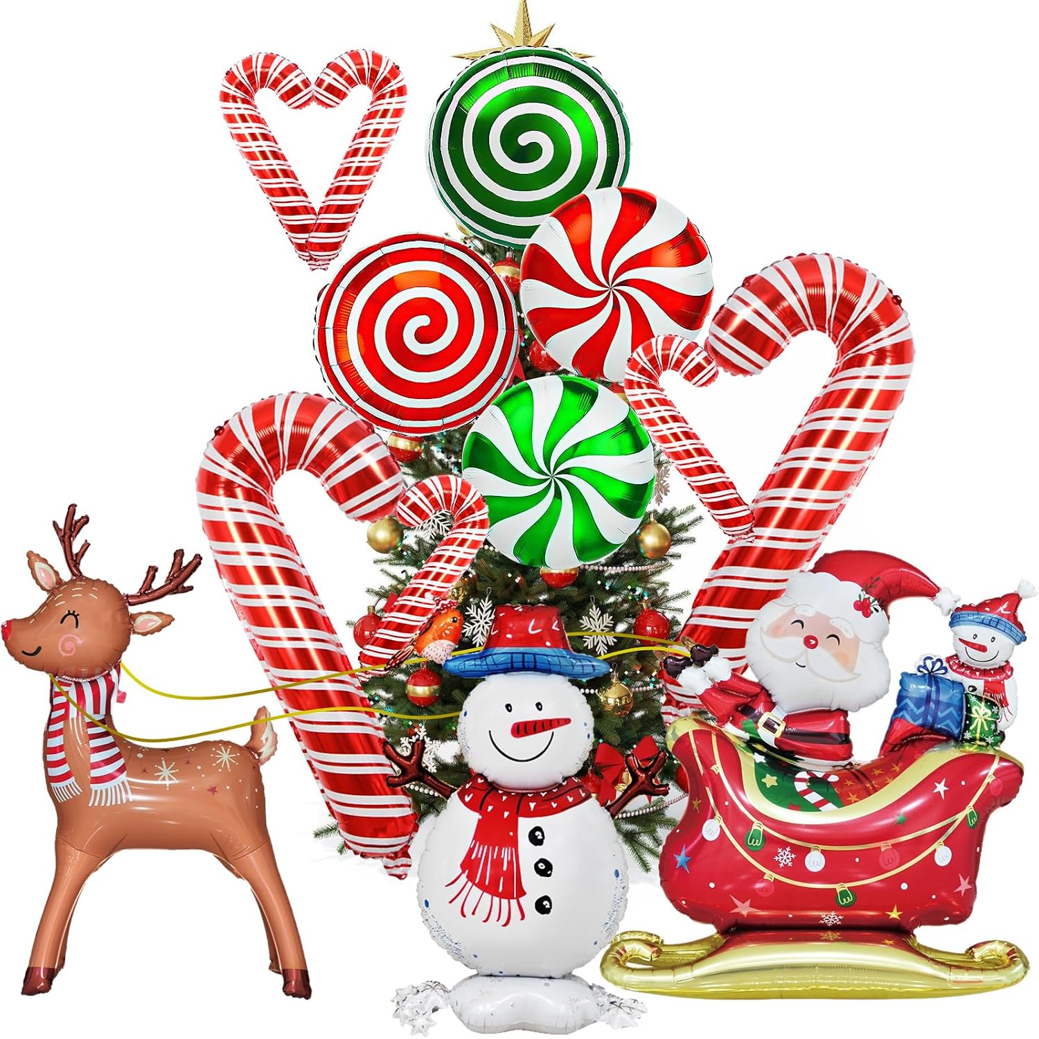 17Pcs Merry Christmas Balloons Set — Santa Claus, Snowman, Reindeer, Candy Cane & Peppermint Foil Balloons — Christmas Balloons Decorations for Holiday Celebrations