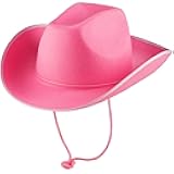 Pink Cowgirl Hat for Women & Girls - Felt Western Cowboy Hat with White Trim & Adjustable Chin Strap - Bachelorette, Dress-Up, Rodeo, Costume Accessory, Party Favor, Themed Events