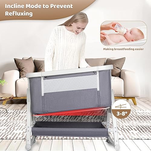 Miniatura 5 de suihuooo Cuna 4 en 1, moisés con ruedas y cesta de almacenamiento, ajustable de 7 alturas con cambiador, moisés mecedor de malla transpirable para