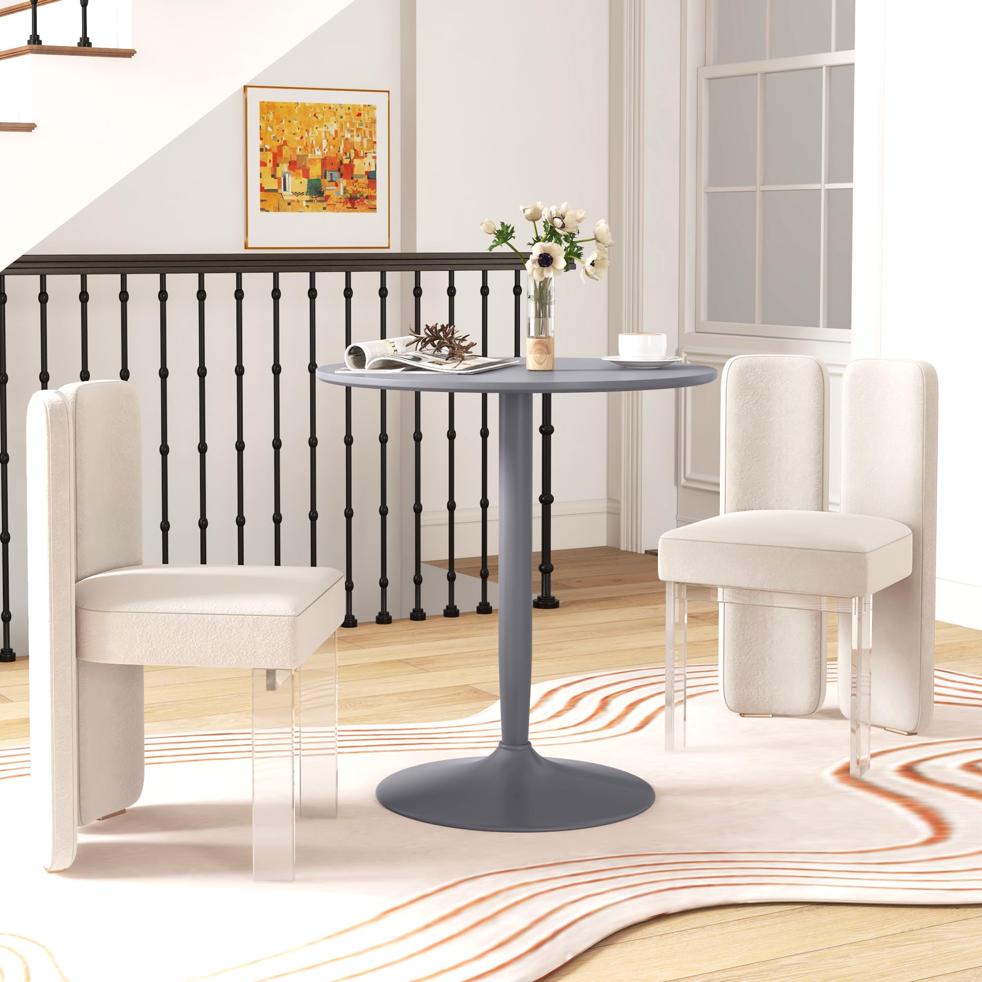HOMCOM Esstisch 70 x 70 cm rund Küchentisch für 2 Personen Esszimmertisch mit Stahlbein, Rutschfester Fußauflage Säulentisch moderner Kaffeetisch für Küche, Esszimmer und Wohnzimmer Grau
