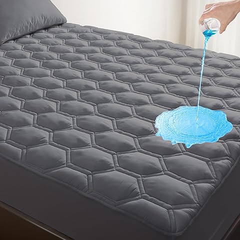 Lunsing Queen Size Mattress Protector, Waterproof Breathable Soft Queen Mattress Pad Cover, Machine Washable, 6-18 in Deep Pocket, Grey