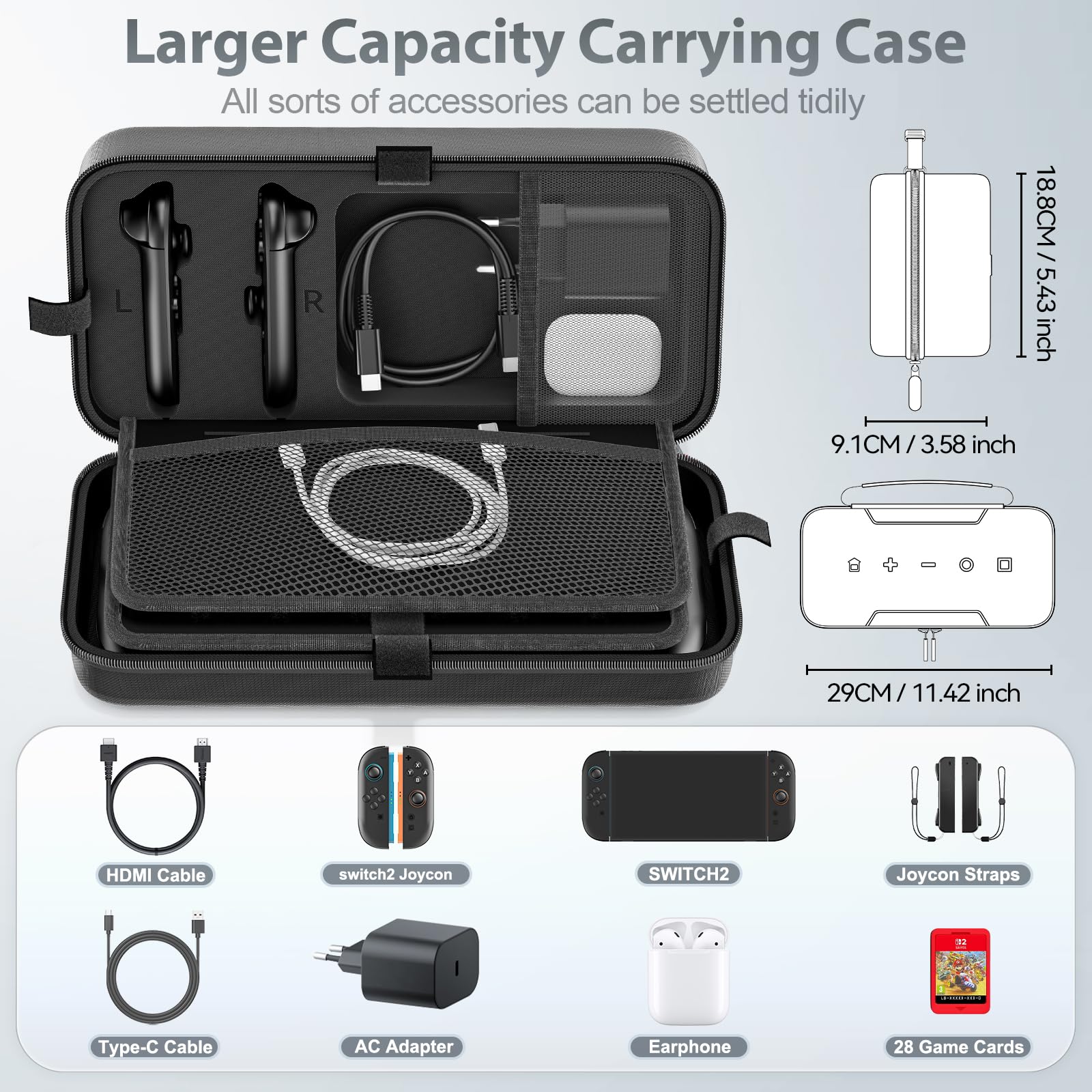 Kytok Funda para Switch 2, Funda Transporte Compatible con Switch 2025, Gran Capacidad Bolsa para NS 2, Carcasapara Proteger Switch 2 Consola & NS 2 Accesorios