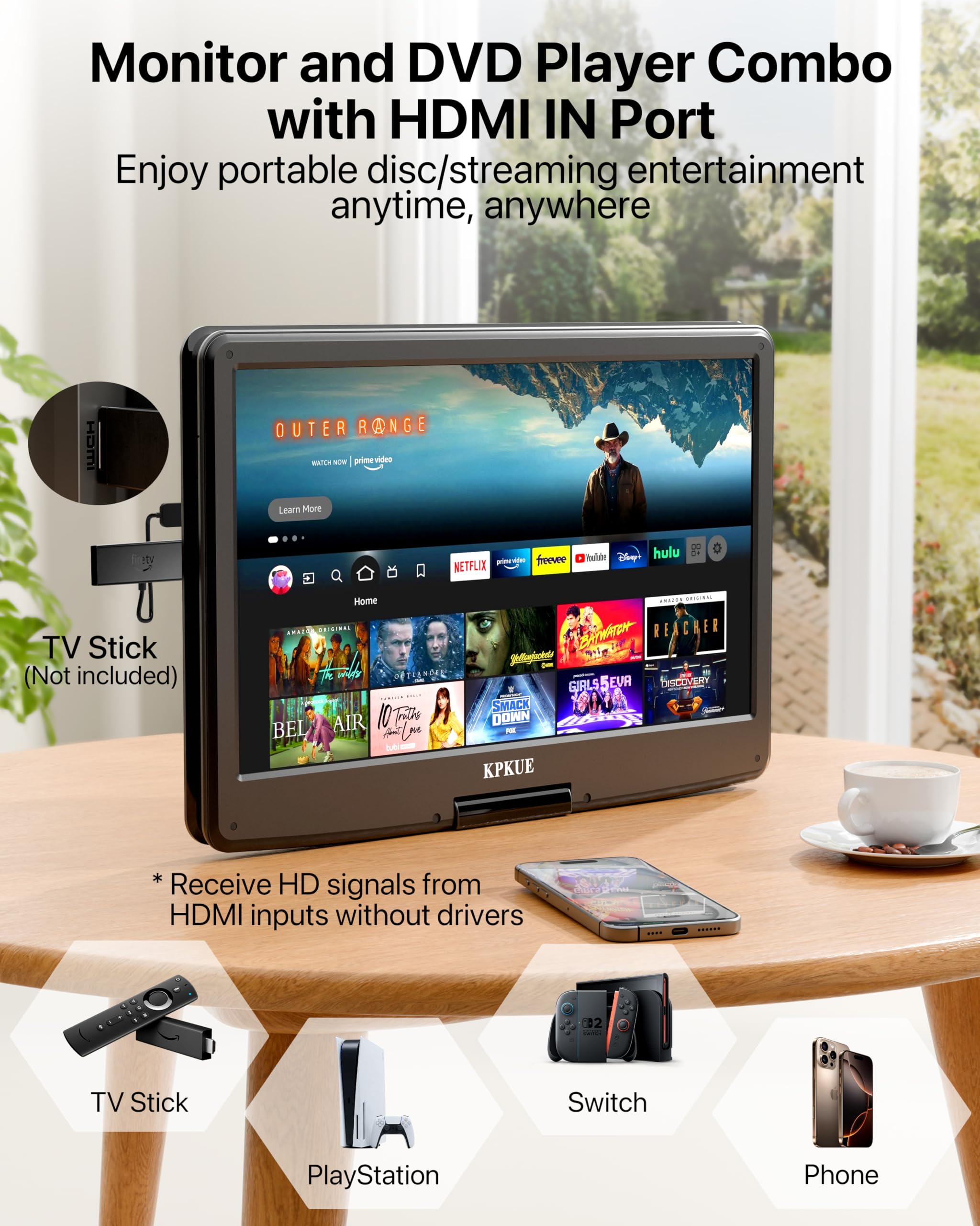 Lettore DVD portatile da 15,6 pollici con schermo FHD - Ampio display girevole per fornire intrattenimento in auto, batteria integrata a lunga durata, supporta più formati di dischi, HDMI, USB, SD