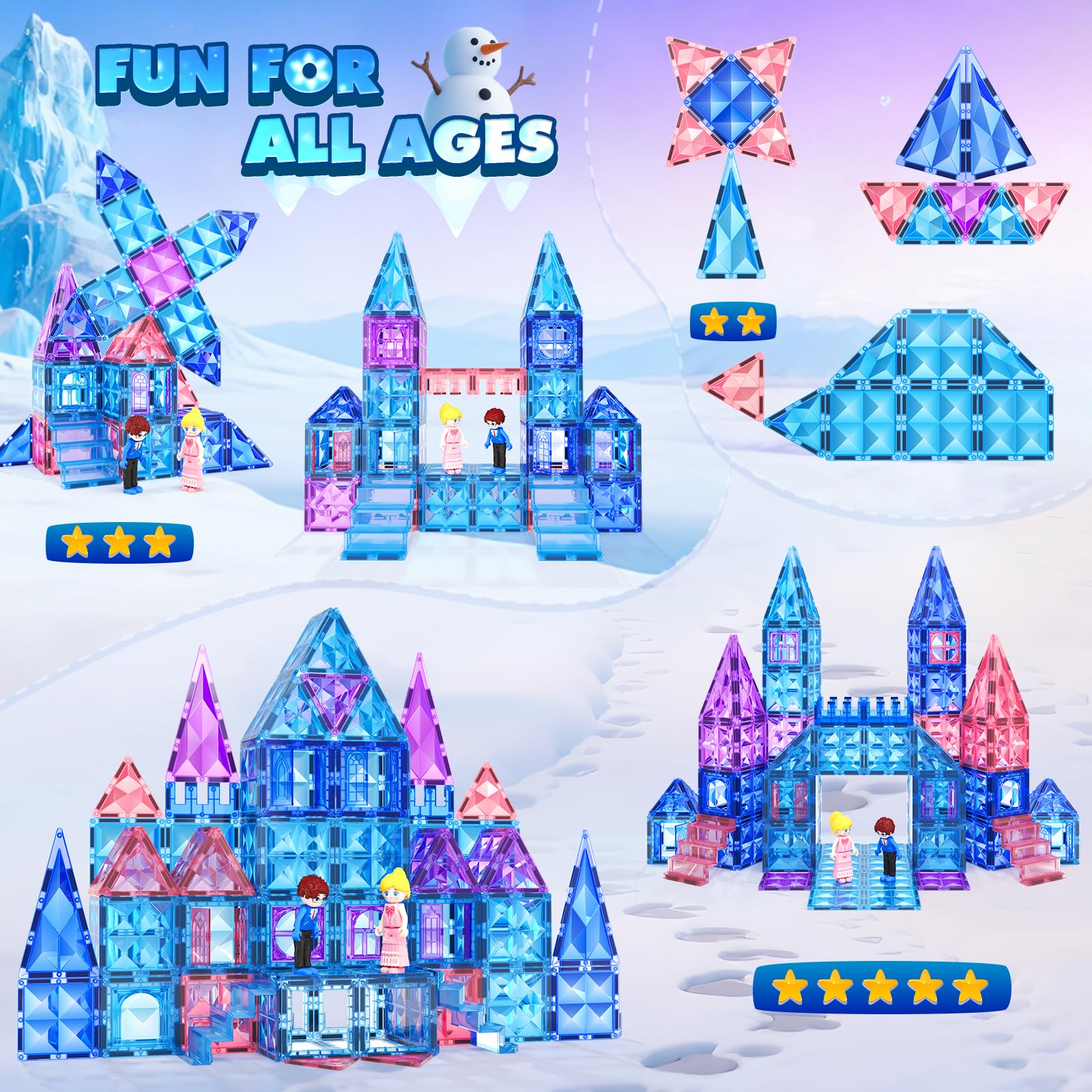 Juguetes de Frozen para niñas, azulejos magnéticos de 102 piezas con muñecas, castillo de princesa, juguetes de construcción, juguetes para niñas de 4 a 5 años, 6 a 8 años, bloques magnéticos, regalos