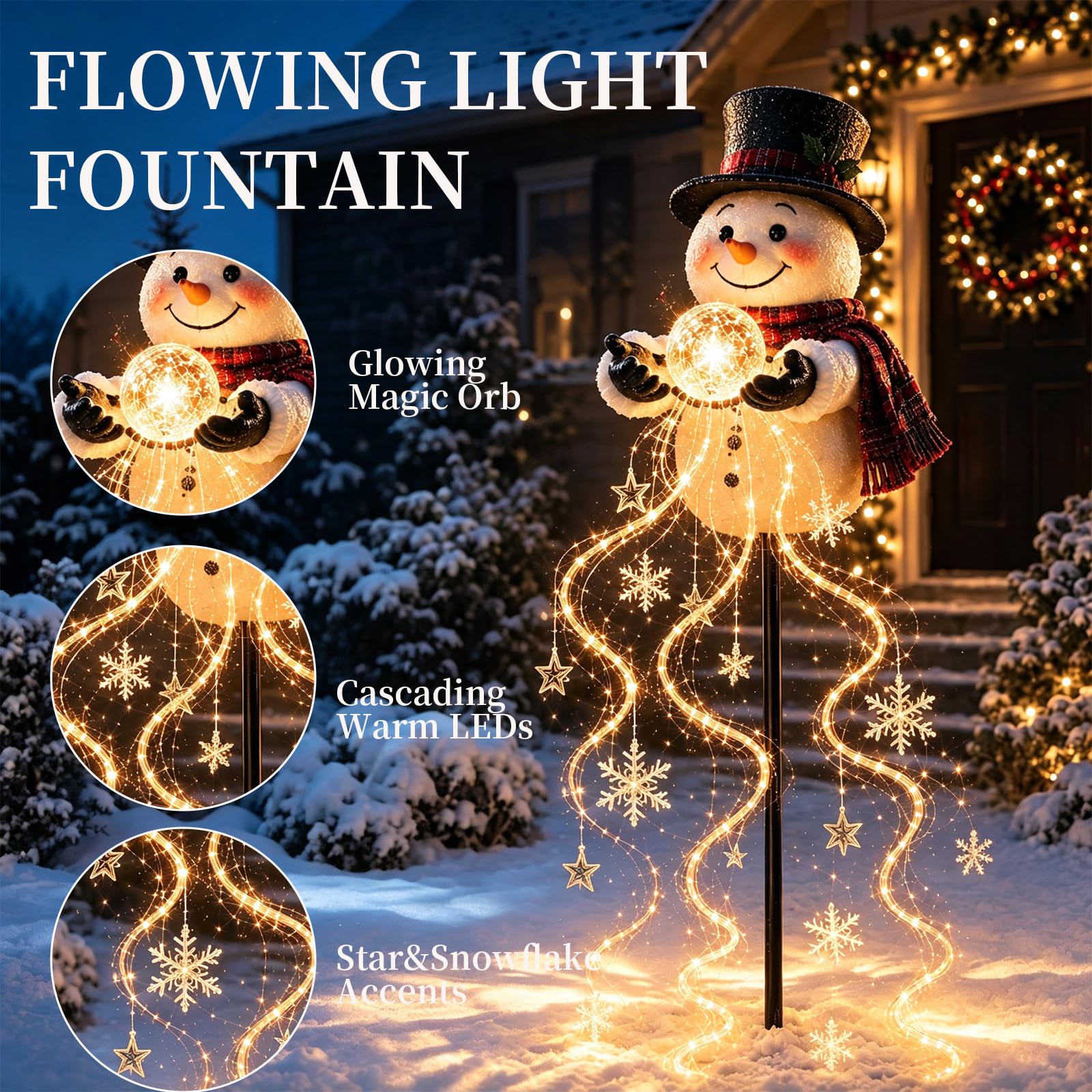Snowman Magic Fountain,Weihnachtsdeko Outdoor Schneemann，A：2