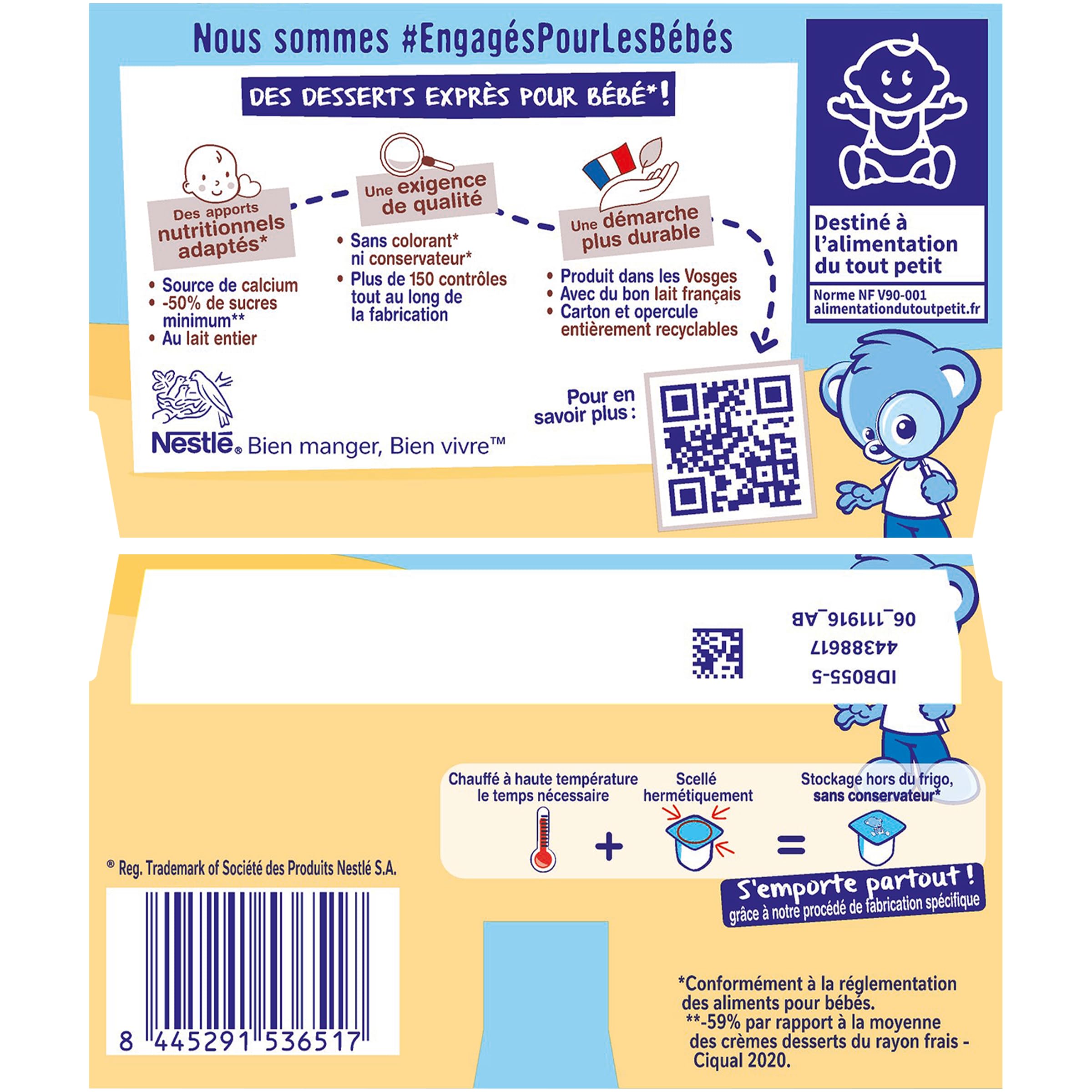 Nestlé Bébé - P'tit Gourmand Saveur Vanille - Laitage dès 6 mois - 4 x 100g