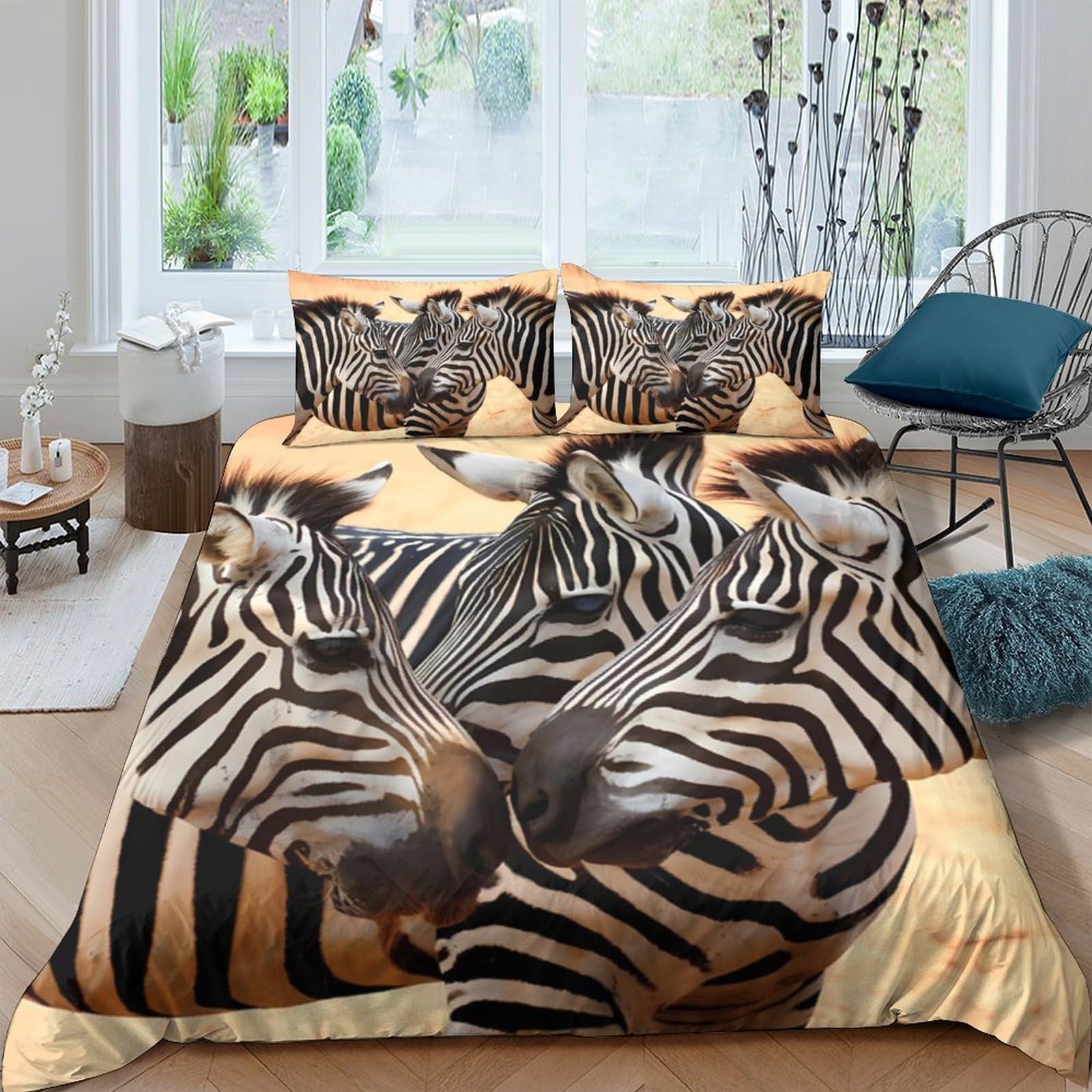 Ctjqhvkz Style-1 3D Printed Zebra Safari Fitted Sheet Microfiber Soft Bedroom Decor African Wildlife Bed Cover For Home Dorm Single（135X200cm）