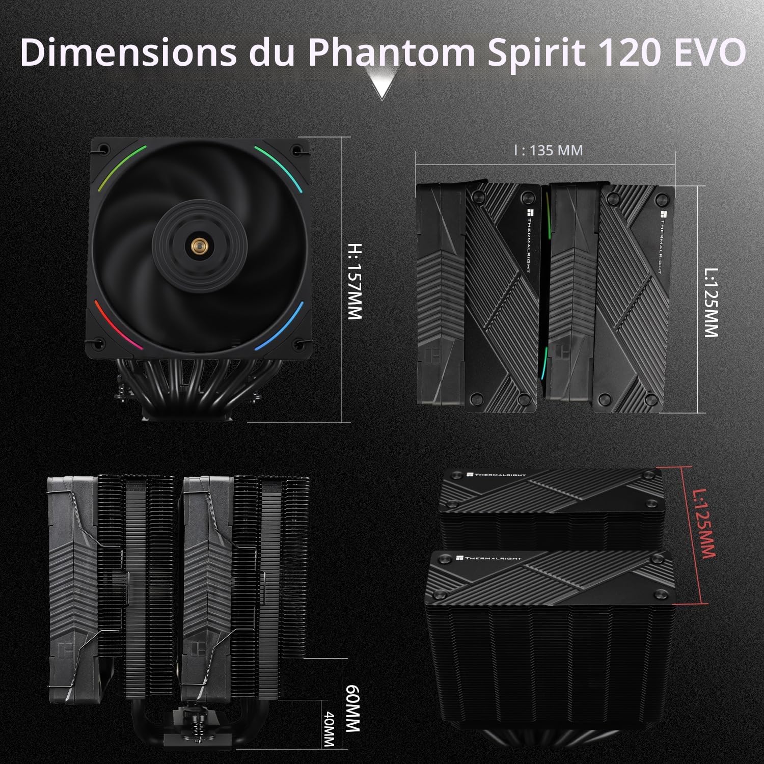 Thermalright Phantom Spirit 120 EVO Refroidisseur de processeur, 7 × 6 mm, double ventilateur PWM, vitesse 2150 tr/min, pour AMD AM4 AM5/Intel 1700/1150/1151/1200/17XX/2011