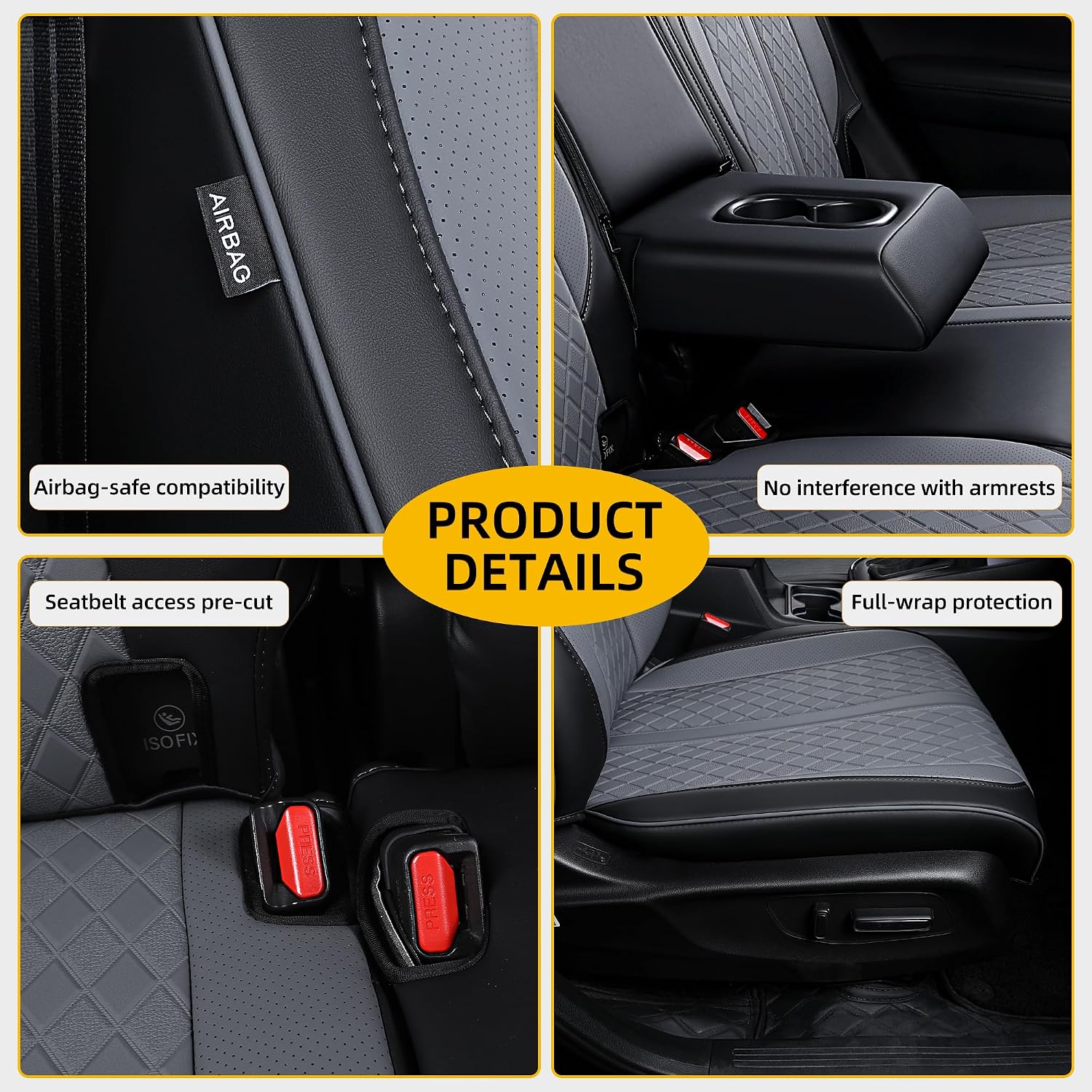 Custom Fit CRV Seat Covers for 2023-2026 Honda CR-V Hybrid & Gas, Waterproof Faux Leather Full Set Car Seat Cover, Fits LX, EX, EX-L, Sport, Touring, TrailSport (Black+Grey)