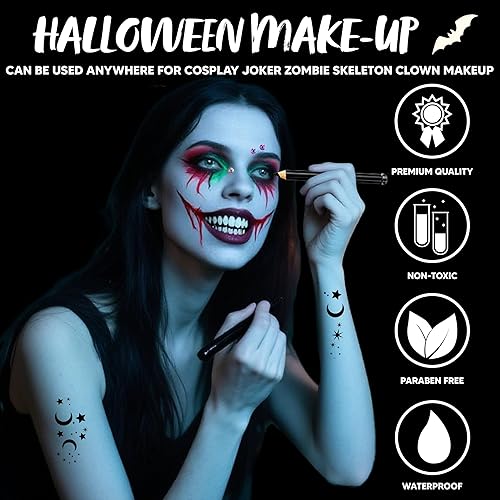 Miniatura 3 de Spooktacular Creations Kit de decoración de ojos de Halloween con sombra de ojos, adhesivo de tatuaje, gel flash, bolígrafo de maquillaje, esponjas,