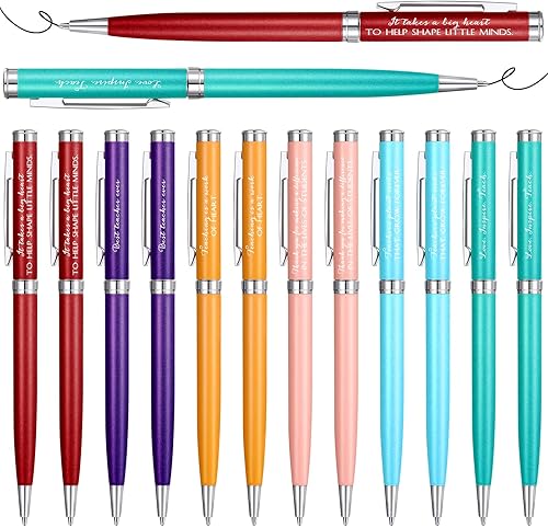 Fuutreo 12 bolígrafos retráctiles retráctiles de tinta negra para profesores, regalos para hombres, mujeres, profesores, con cita inspiradora