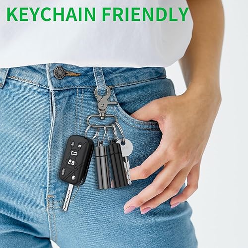 Miniatura 5 de Pastillero pequeño, (paquete de 2) llavero impermeable para pastillas, contenedor portátil de píldoras de viaje, botella de metal con llavero para