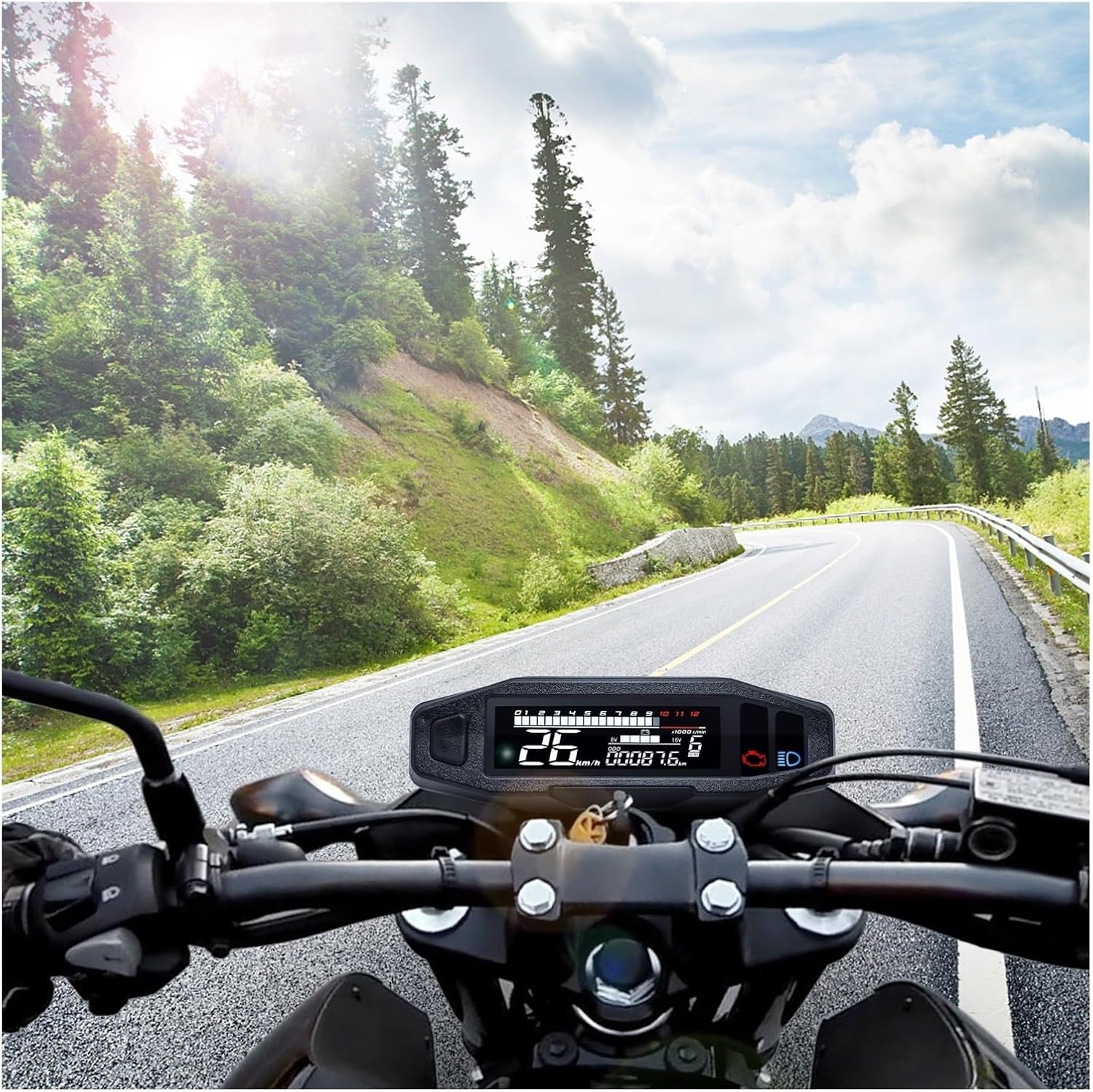 Motorcycle Speedometer Gauge Universal Motorcycle Digital Dash Tachometer KM/H with Turn Signal Light Voltmeter Oil Gauge Tacho Meters