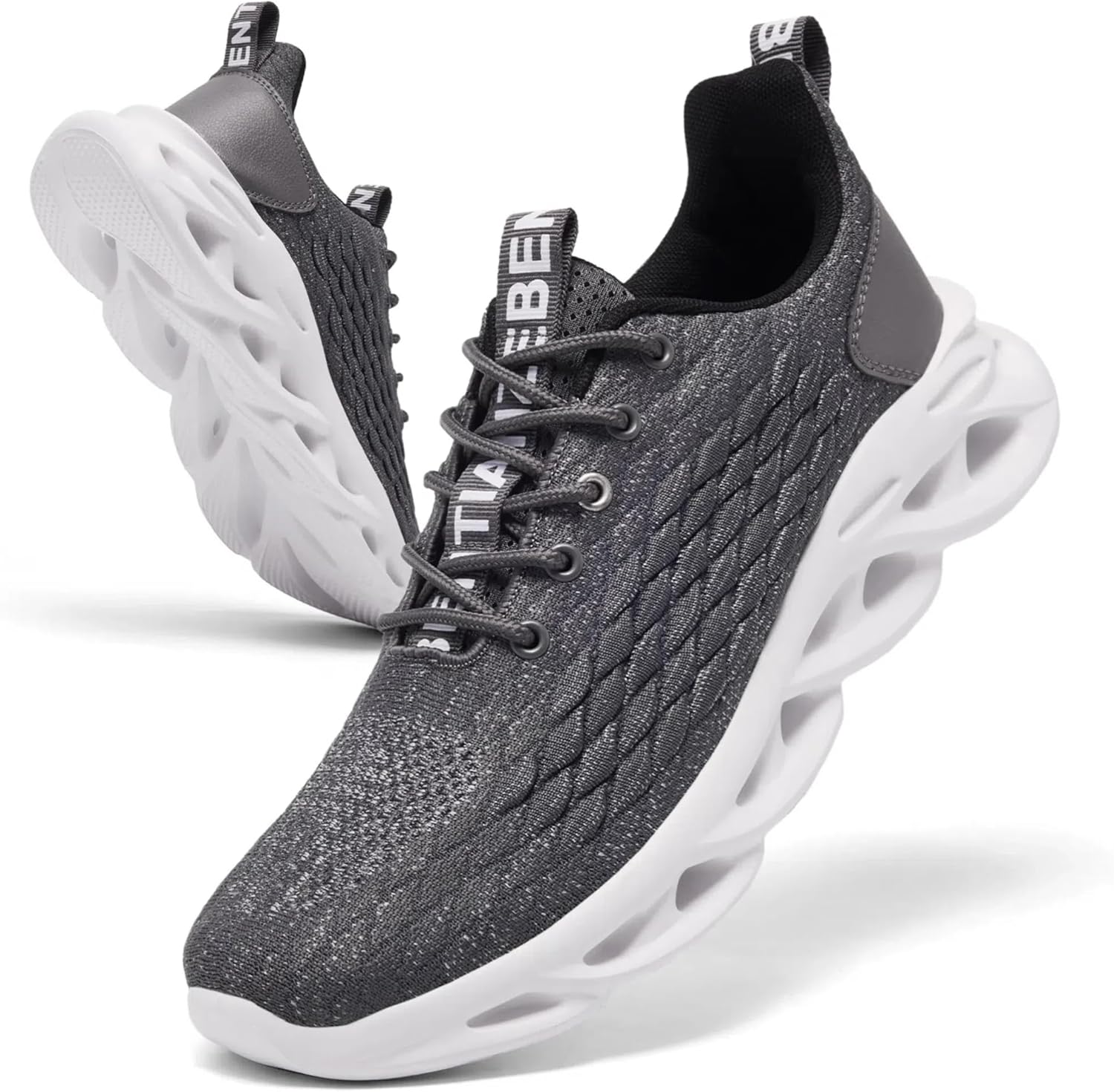 Men's Blade Sole Athletic Shoes - Breathable Knit Upper Lightweight Casual Sneakers, Shock Absorbing Non-Slip Running Shoes for Gym Walking Daily Wear