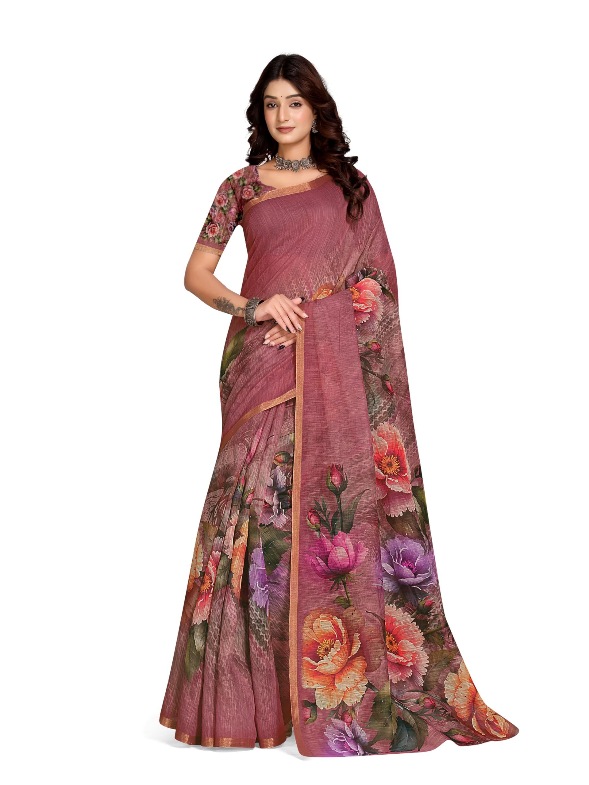 Women's Digital Print Polyester Saree with Blouse Piece-picture-35