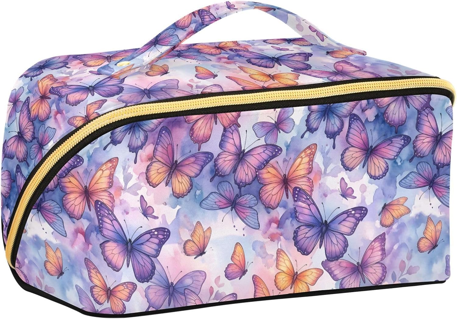 Butterfly Purple Cosmetic Bag Travel Makeup Organizer Travel Toiletry Pouch