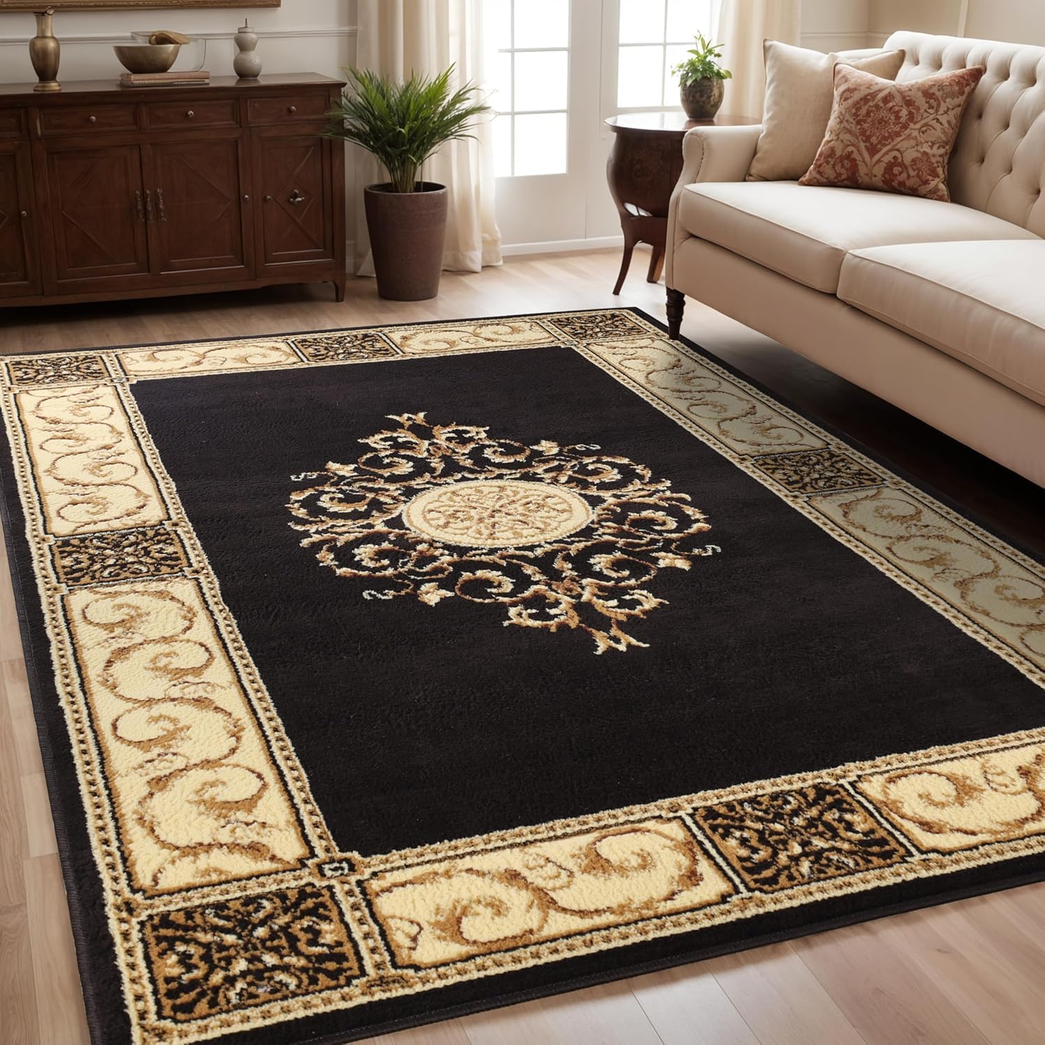 Superior Indoor Area Rug, Plush Carpet Cover, Traditional Oriental Medallion, Perfect for Hallway, Entryay, Living, Dining, Bedroom, Office, Kitchen, Medallion Collection, 6' x 9', Coffee