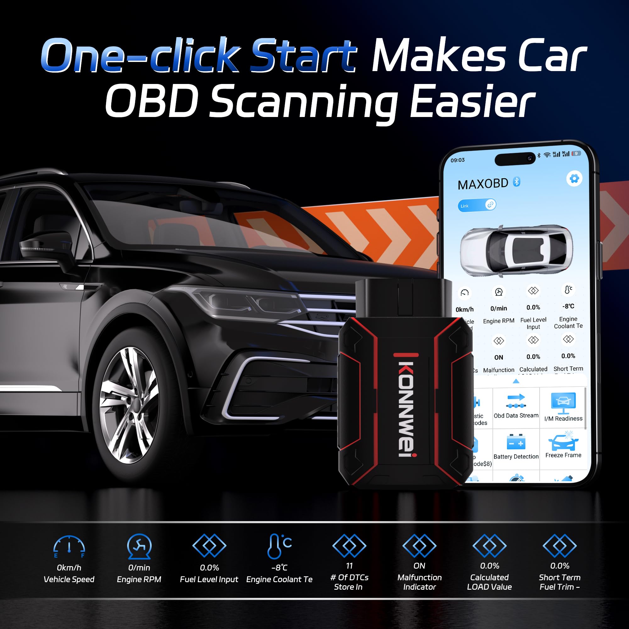 KONNWEI MAXOBD OBD2 Bluetooth Scanner Per iOS/Android Lettore di codici di guasto OBDII Codice Scanner Auto Check Engine Light