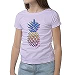 DelSol - Girls Crew Tee - Pineapple Love - Spectrachrome Crystals Reveal Hidden Colors when Exposed to Sunlight - Retro Pineapple turns Pink and Green into a Rainbow of Colors - Lilac - YXS-C-P - 1 Pc