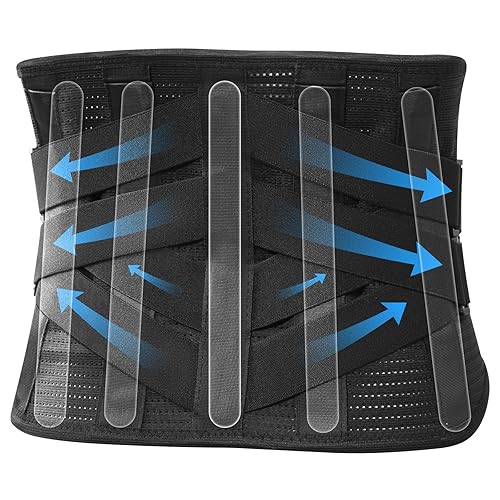 Soporte lumbar con 7 soportes de metal, cinturón de soporte lumbar transpirable con correas ajustables dobles para comodidad personalizada, alivia