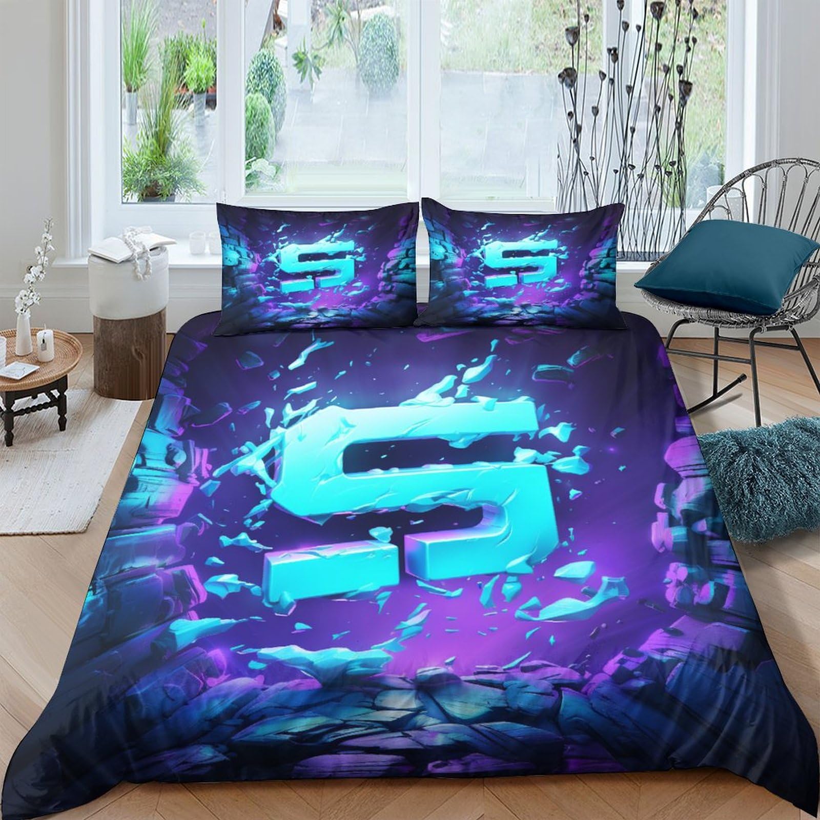 Housse de couette 220x240 motif S imprimé 3D INTCHE parure lit microfibre
