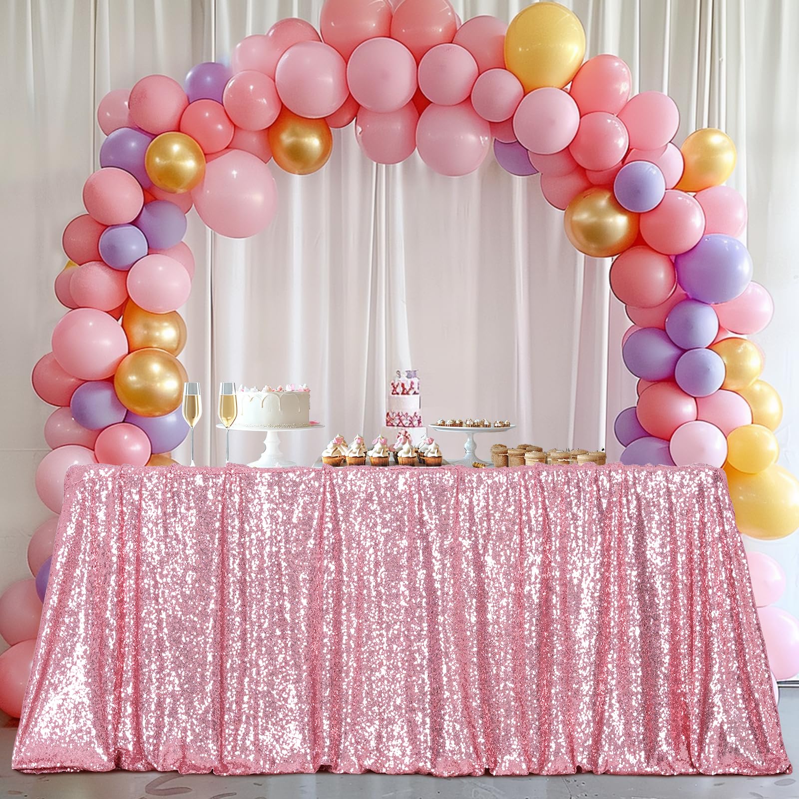 3E Home Fuchsia Pink Sequin Tablecloth 50x80 Inches (125x200cm), Sparkly Rectangular Table Cover for Wedding, Party, Banquet, Glitter Table Cloth