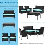 BestOffice Patio Furniture 4 Pieces Outdoor Indoor Use Rattan Chairs Wicker Patio Loveseats Conversation Sets with Table and Beige Cushions for Backyard Lawn Porch Garden Balcony,Blue