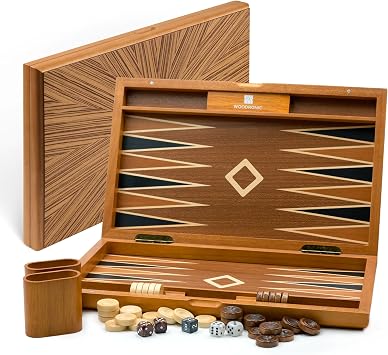 Wooden Backgammon Set for Adults 19 Inch Classic Board Game Case - Premium Folding Backgammon Set with Wooden Playing Pieces, Dices - Large Wood Inlaid Travel Backgammon Game Set for 2 Players