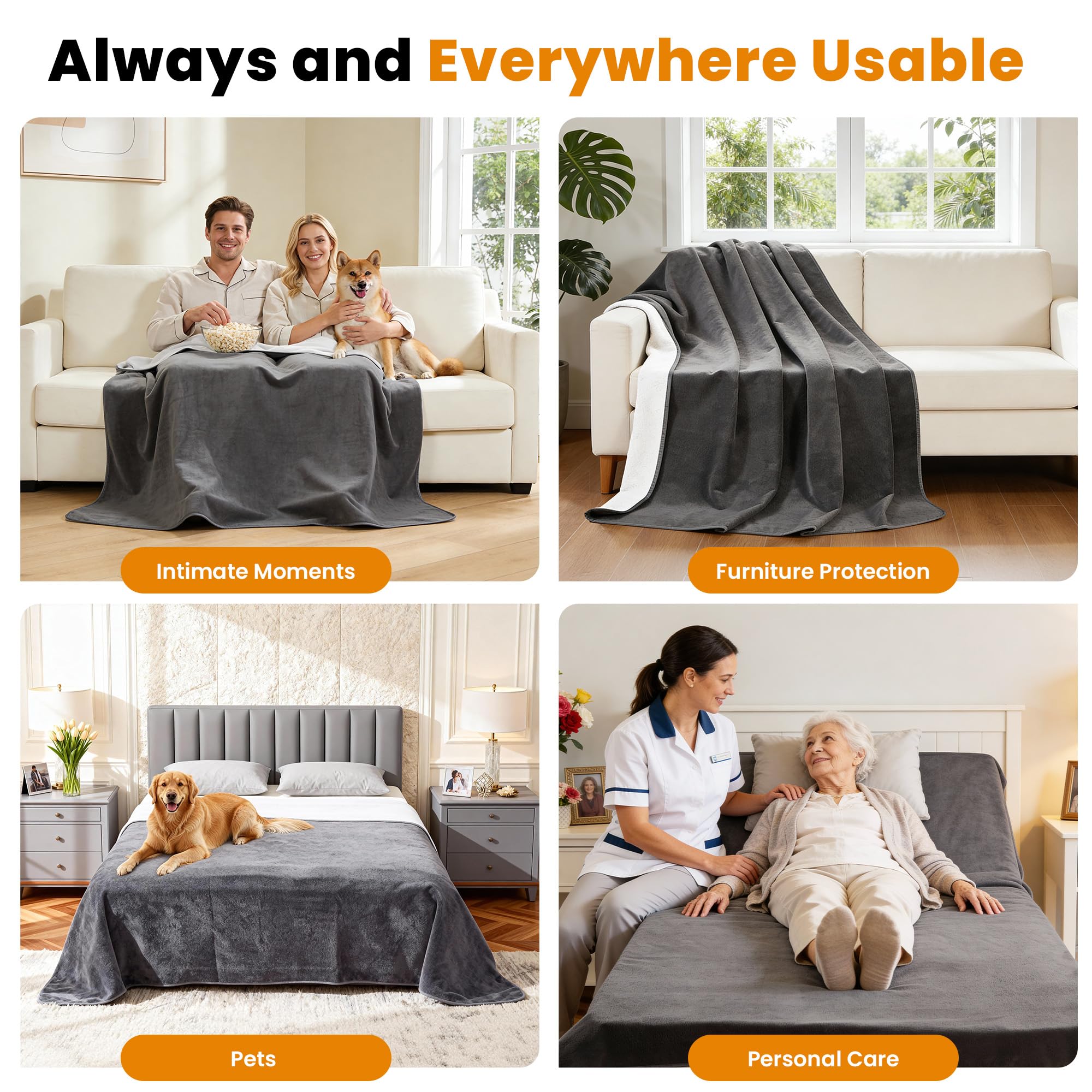 Manta Impermeable 203x229cm - Manta Doble Reversible para Pareja, para Sofá y Cama con Triple Capa Antihumedad, Protege contra Humedad y Manchas, para Parejas y Mascotas