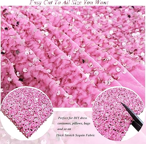 Miniatura 3 de Tela Rosa por Yarda Tela de Lentejuelas Brillantes Tela de Terciopelo de Sirena 1 Yarda Material de Manualidades Tela de Costura Suave para Ropa