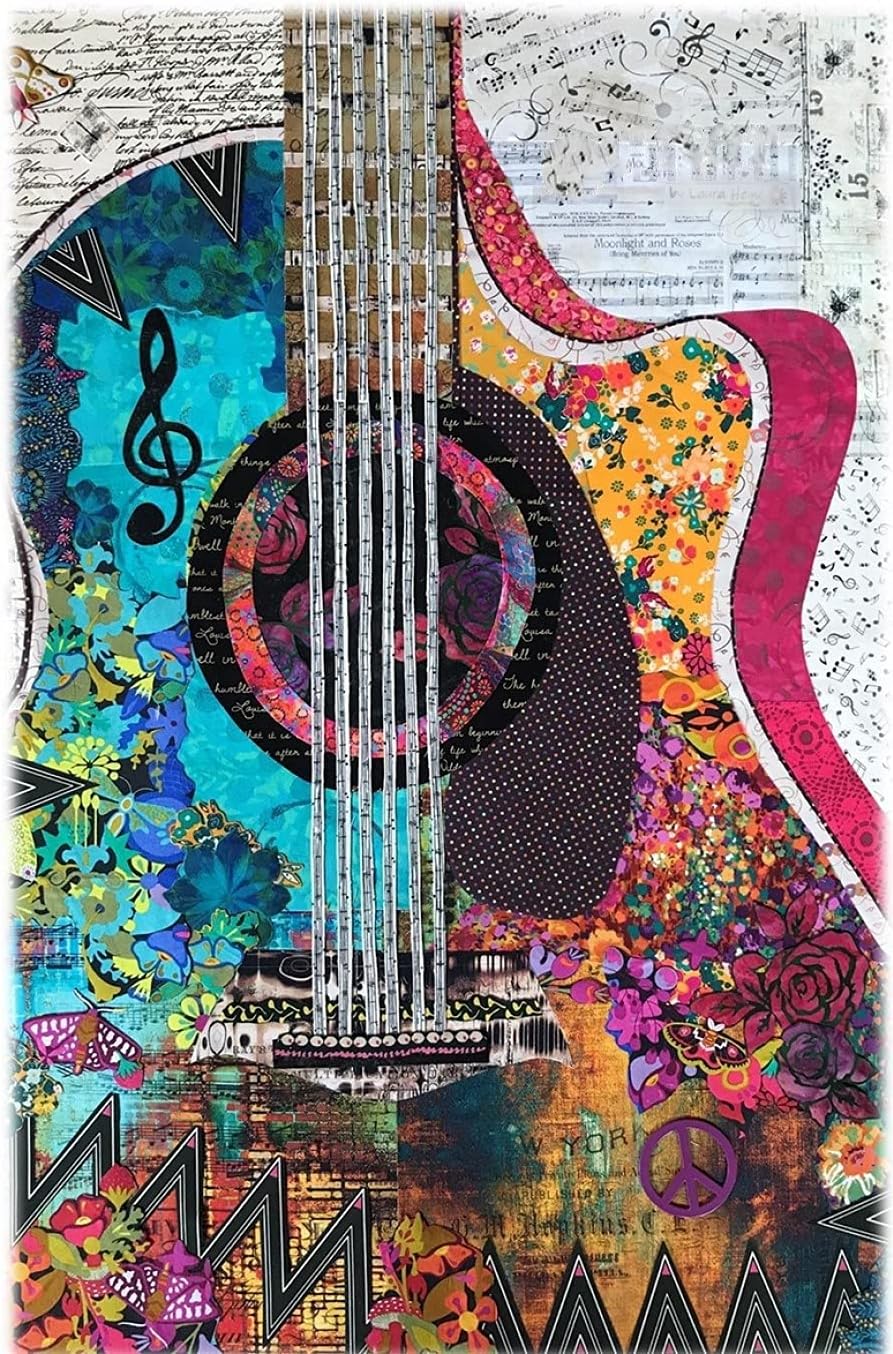 Guitar Quilt Collage Pattern by Laura Heine