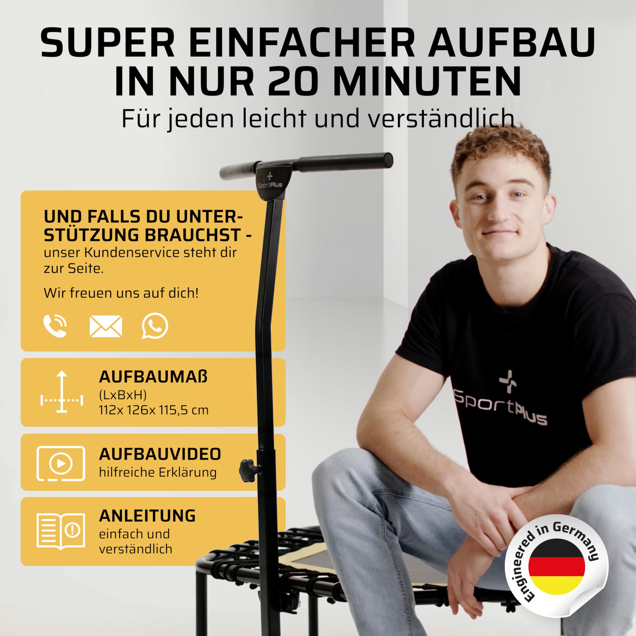 SportPlus Fitness-Trampolin, leise Gummiseilfederung, Nutzergewicht bis 130kg, Trampolin für Jumping Fitness