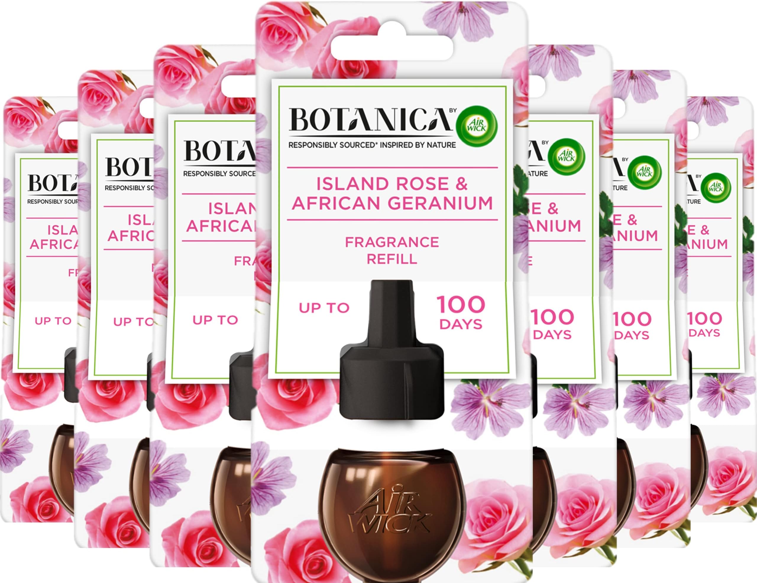 Airwick Botanica Scented Oil for Electrical Plug Diffuser Island Rose and African Geraneum Refill, Brown, 19 ml, 1 Count (Pack of 7)