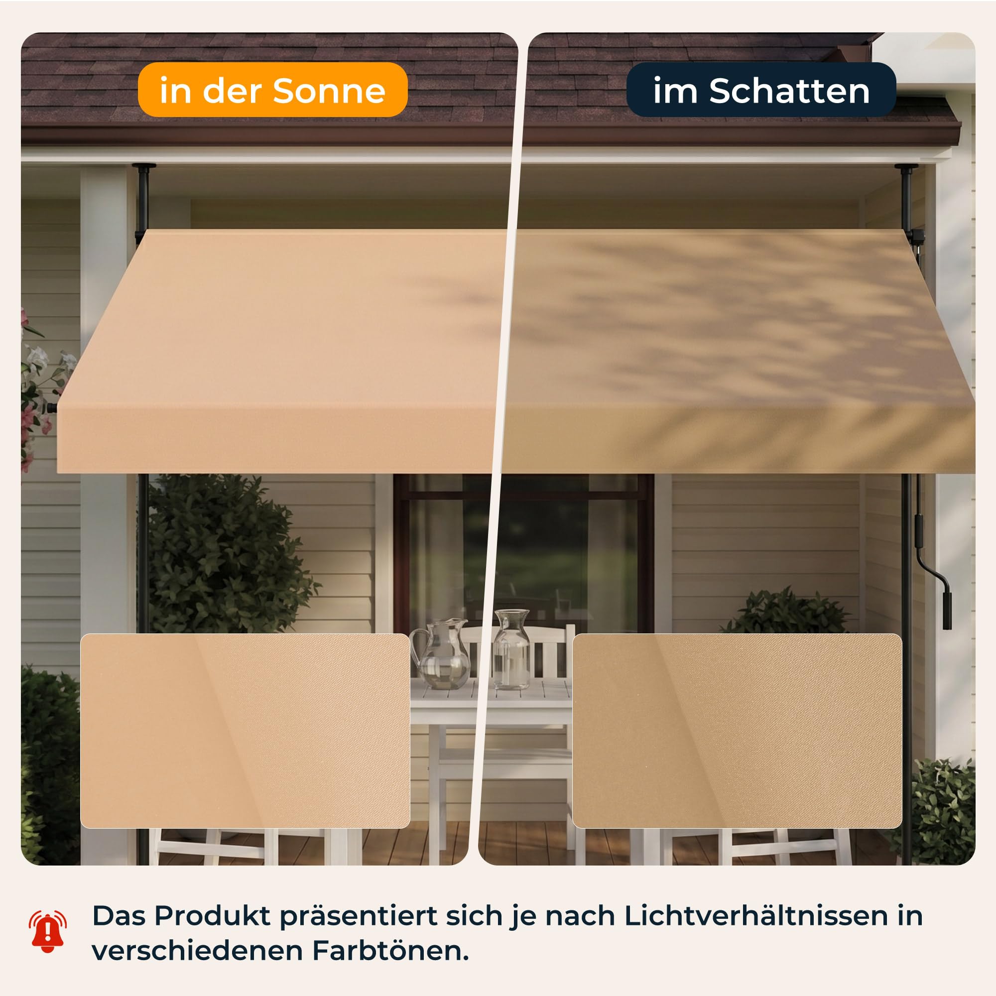 HOMEDEMO Klemmmarkise mit Einstellbare Handkurbel, Balkonmarkise ohne Bohren, Markise Sonnenschutz, UV-beständig & höhenverstellbar für Outdoor, Terrasse, Balkon, Garten, Khaki, 300 x 125-150 cm