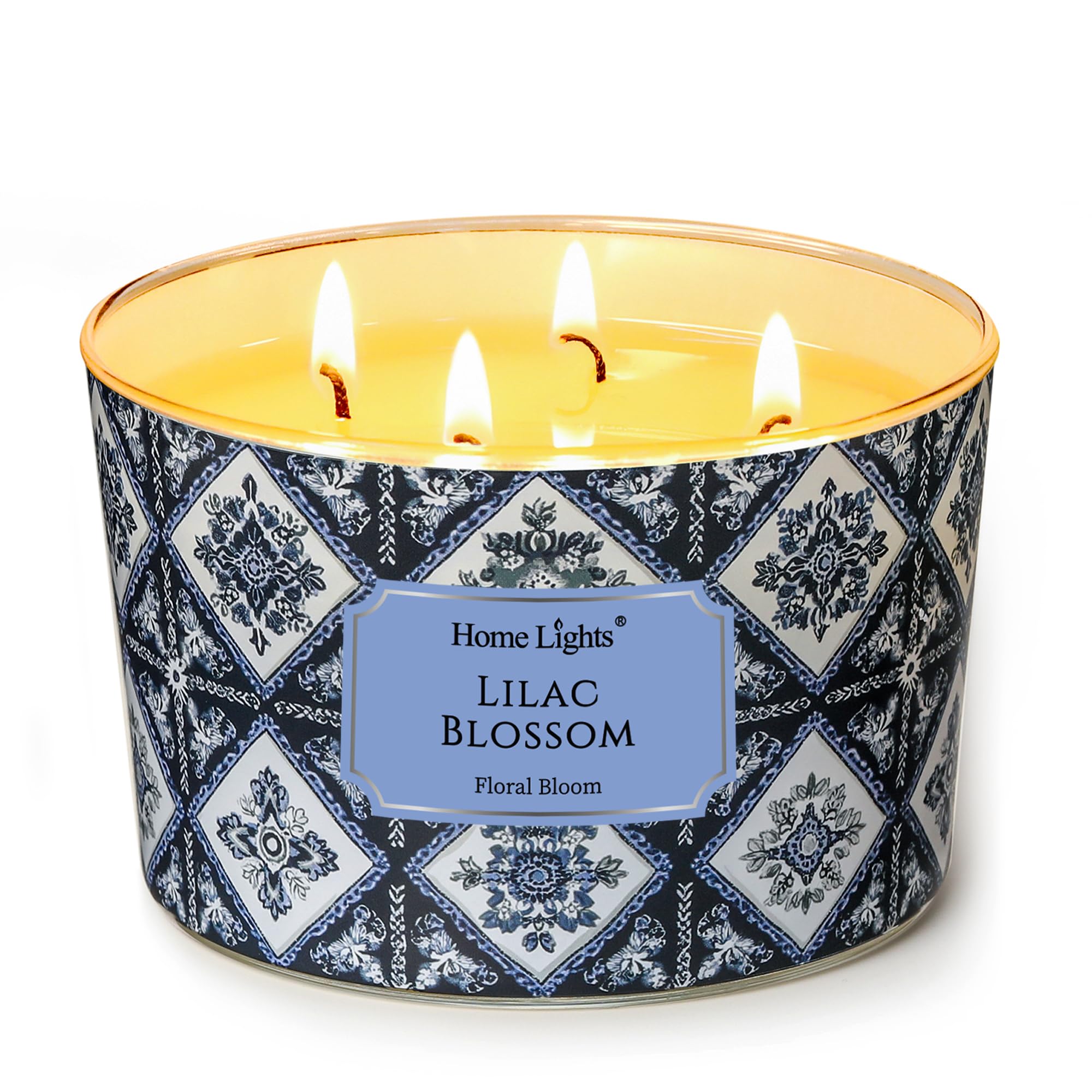 Home Lights 4-Wick Candles for Home Scented - 18oz Soy Wax Candle Long-Lasting Fragrance, Bohemian Natural Textures Home Decor and Housewarming Gifts, Lilac Blossom