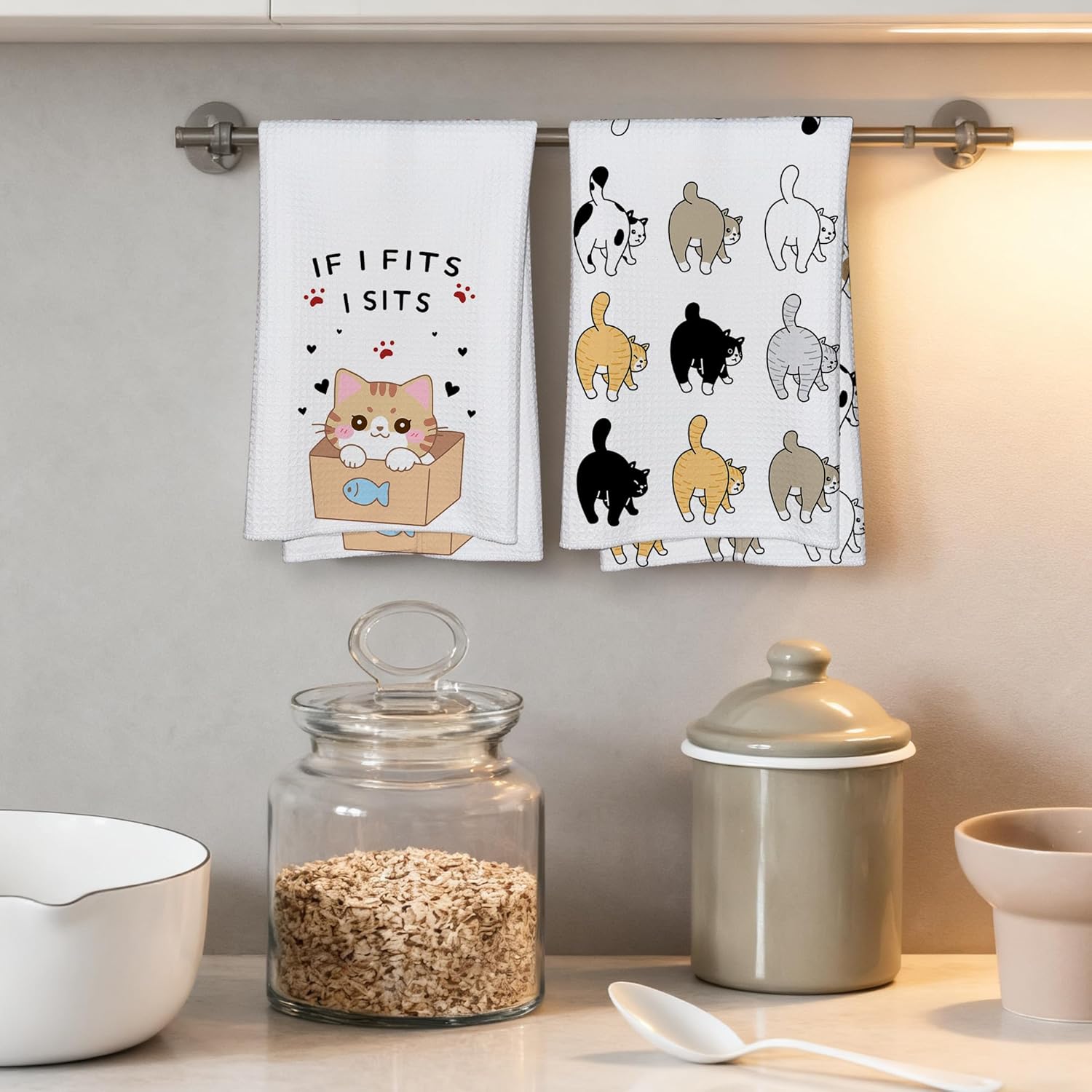 Funny Black Orange Cats Kitchen Towels, Cute Housewarming Hand Towels Gifts for Cat Lovers Pet Owner Women Friends, Farmhouse Home Bathroom Dish Tea Towel Decor, Set of 2-12 - Image 3