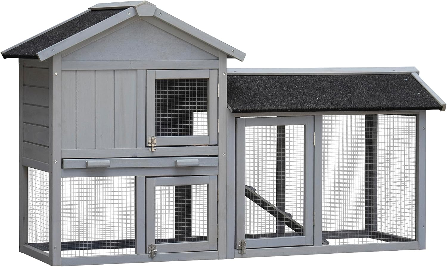 Rabbit Hutch Outdoor Bunny Cage Indoor, Extensible Chicken Coop with Large Run Space - No Leak Plastic Tray